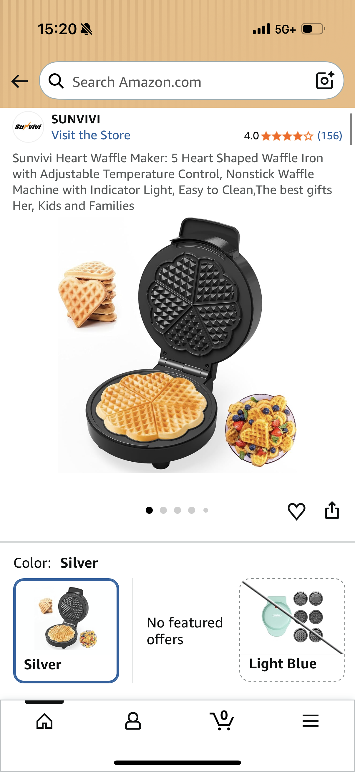 Sunvivi Heart Waffle Maker: 5 Heart Shaped Waffle Iron with Adjustable Temperature Control, Nonstick Waffle Machine with Indicator Light, Easy to Clean