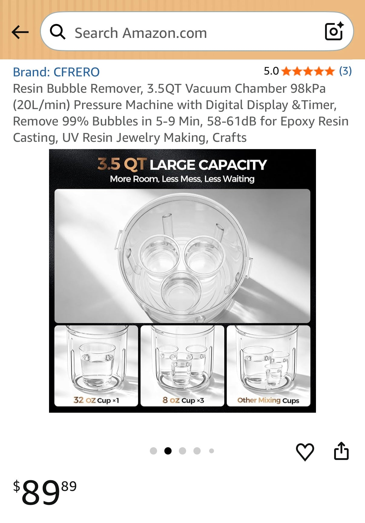 Resin Bubble Remover, 3.5QT Vacuum Chamber 98kPa (20L/min) Pressure Machine with Digital Display & Timer, Remove 99% Bubbles in 5-9 Min, 58-61dB for Epoxy Resin Casting, UV Resin Jewelry Making, Crafts