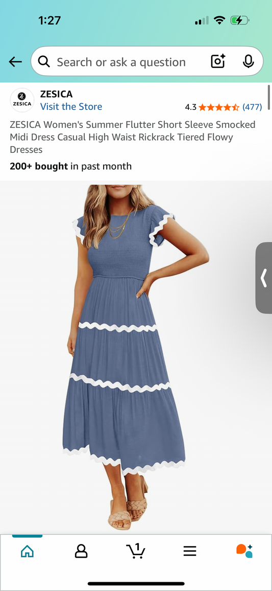 Women's Summer Short Sleeve Midi Dress, Casual Flowy Dress (Size Medium)