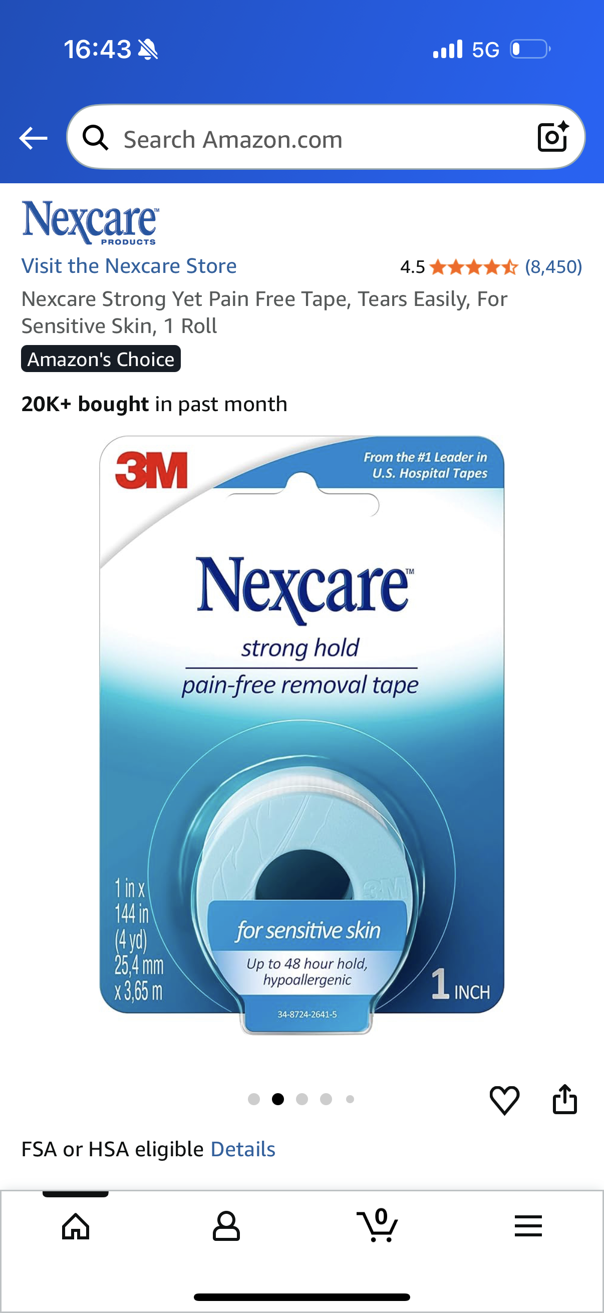 Nexcare Strong Yet Pain Free Tape, Tears Easily, For Sensitive Skin, 1 Roll