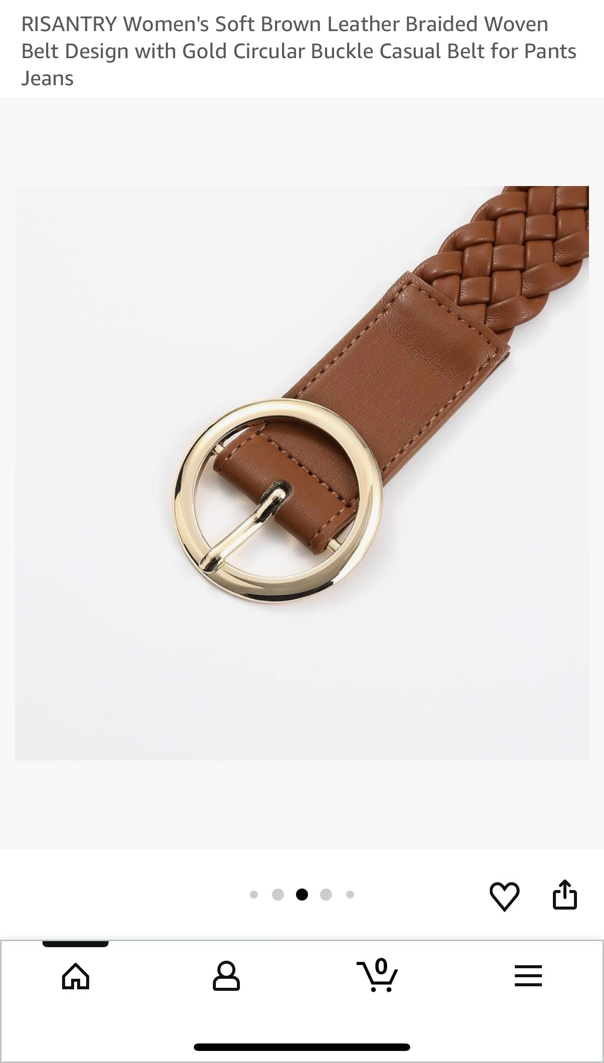 RISANTRY Women's Soft Brown Leather Braided Woven Belt Design with Gold Circular Buckle Casual Belt for Pants Jeans (Size XL)