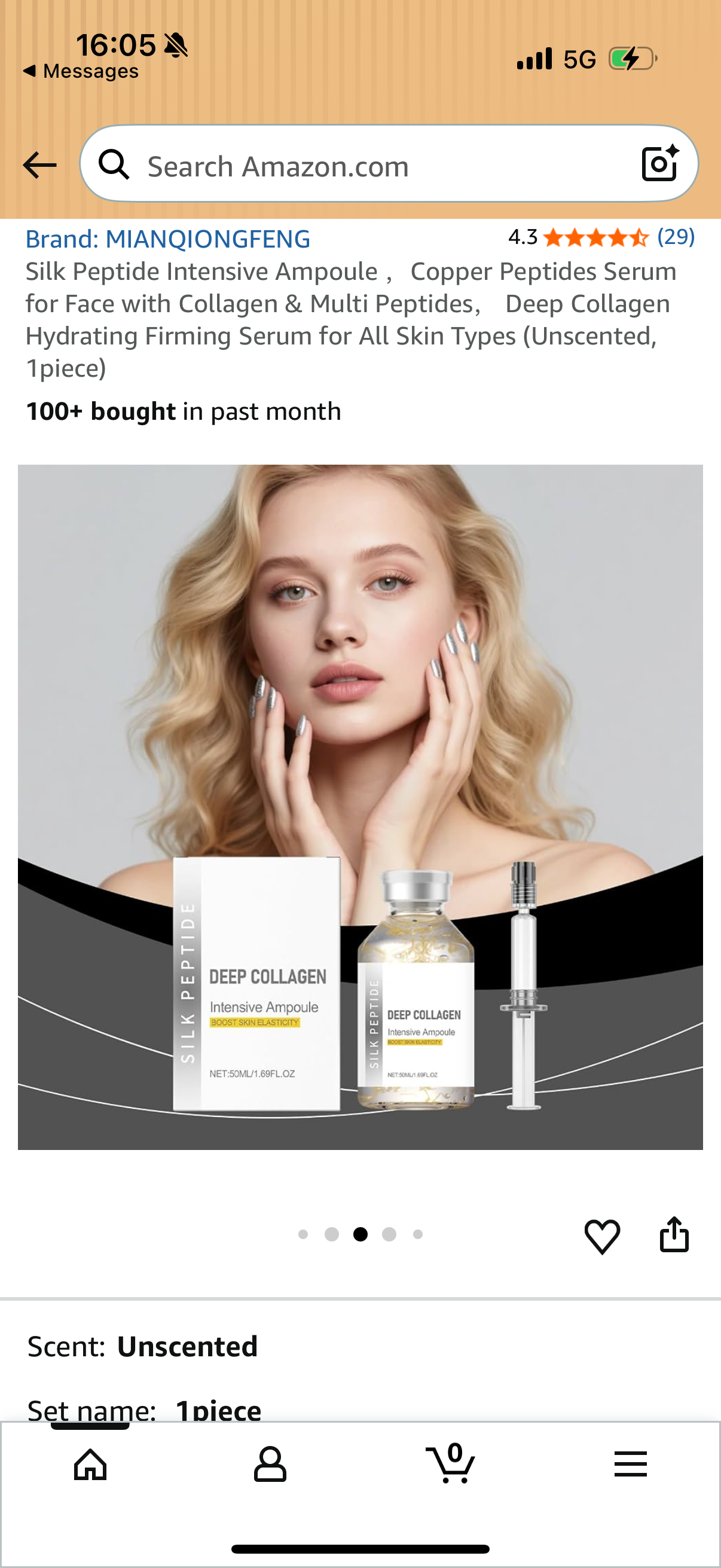 Silk Peptide Intensive Ampoule, Copper Peptides Serum for Face with Collagen & Multi Peptides, Deep Collagen Hydrating Firming Serum for All Skin Types (Unscented, 1 piece) EXP: 01/03/2029