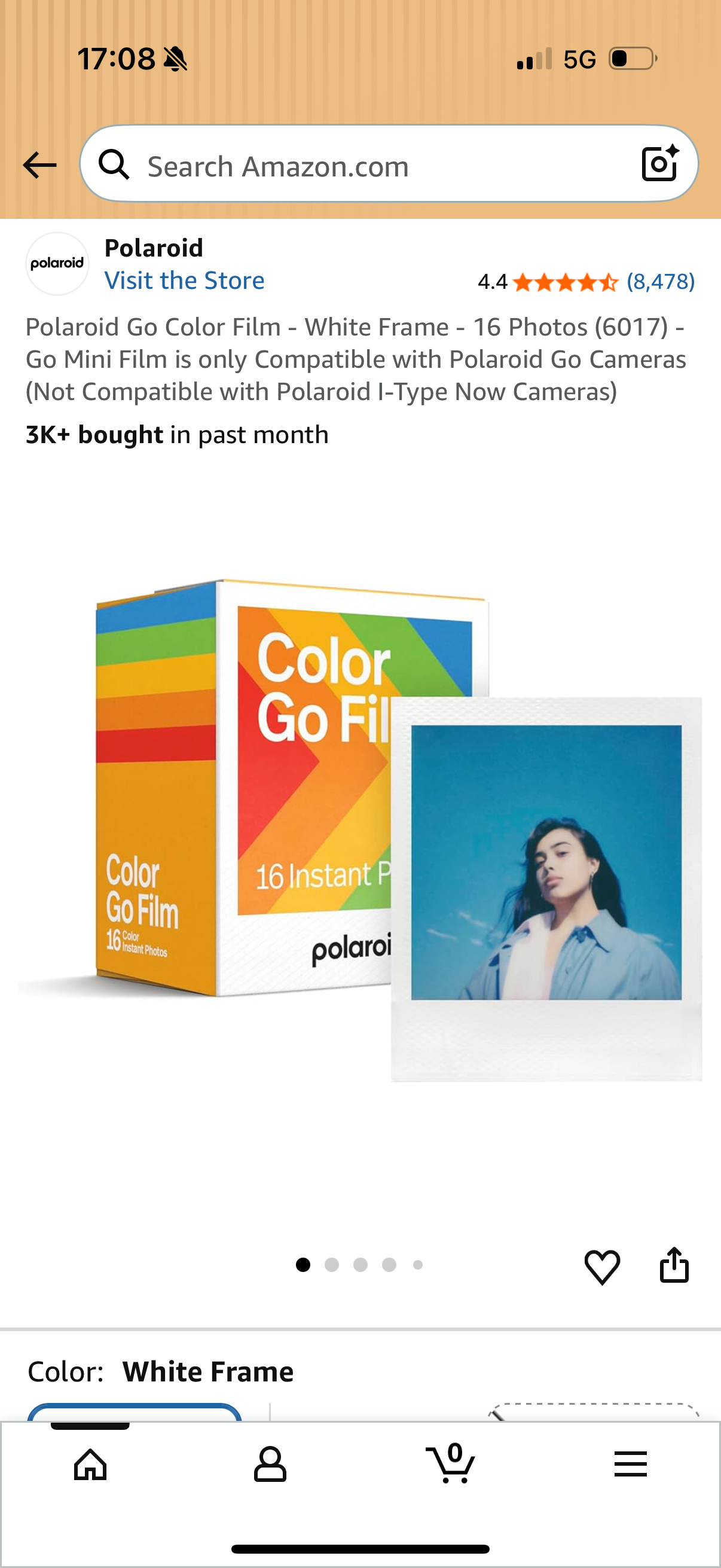 Polaroid Go Color Film - White Frame - 16 Photos (6017) - Go Mini Film is only Compatible with Polaroid Go Cameras