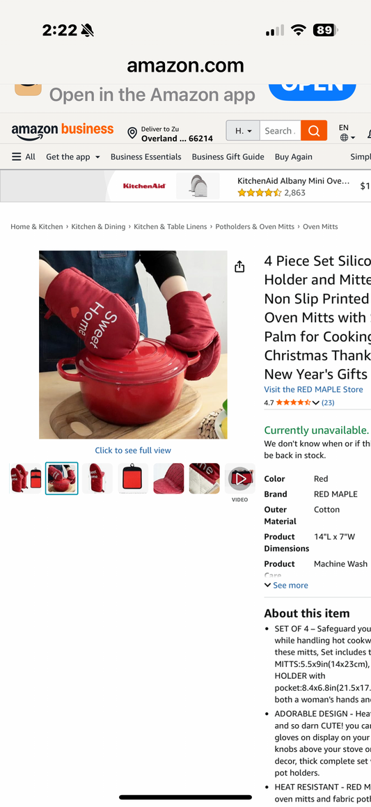 4 Piece Set Silicone Pot Holder and Mittens, Non Slip Printed Cotton Oven Mitts with Silicone Palm for Cooking, Red Christmas Thanksgiving New Year's Gifts