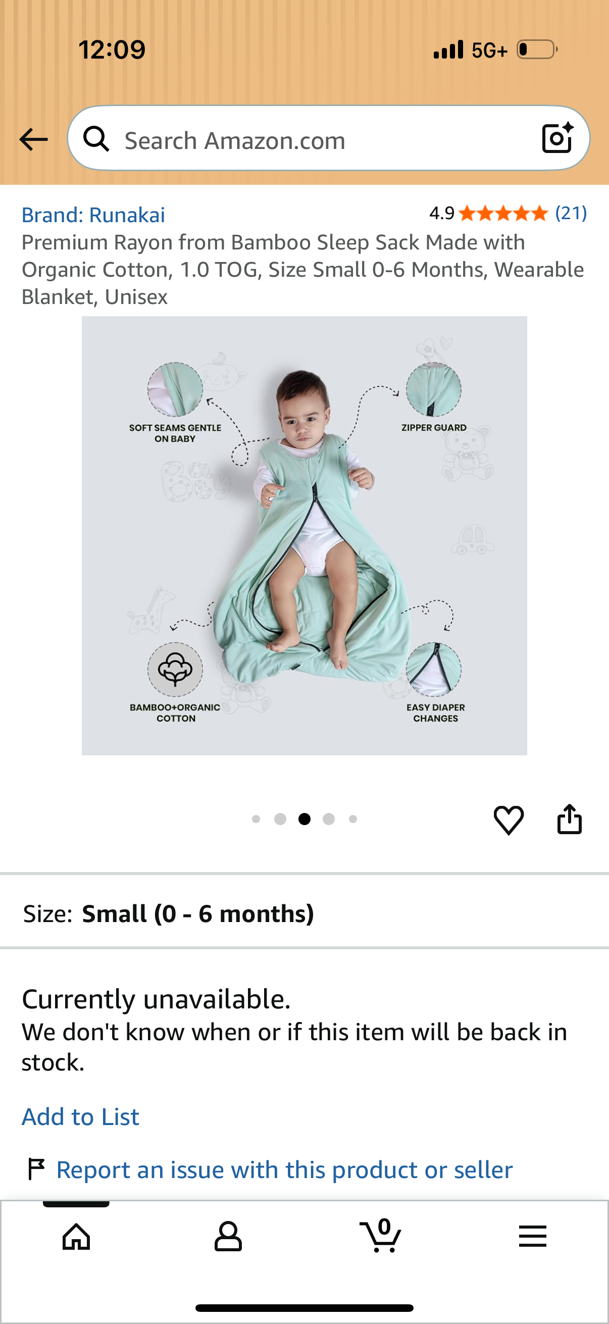 Premium Rayon from Bamboo Sleep Sack Made with Organic Cotton, 1.0 TOG, Size Small 0-6 Months, Wearable Blanket, Unisex