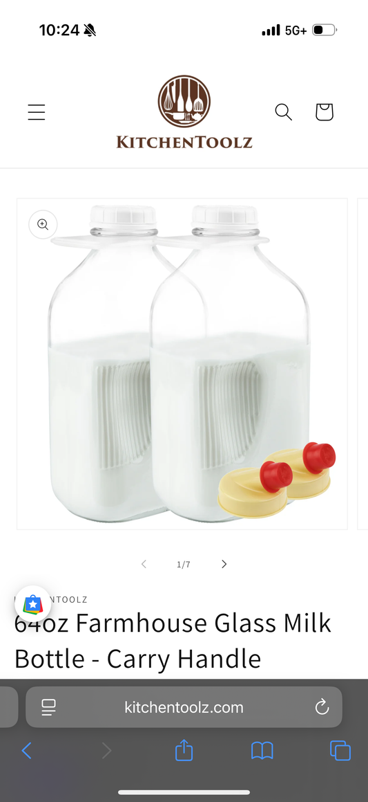 64oz Farmhouse Glass Milk Bottle - Carry Handle 2 Pack