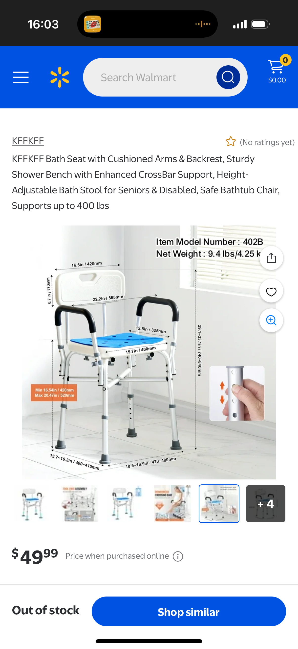 Bath Seat with Cushioned Arms & Backrest, Sturdy Shower Bench with Enhanced CrossBar Support, Height-Adjustable Bath Stool for Seniors & Disabled, Safe Bathtub Chair, Supports up to 400 lbs