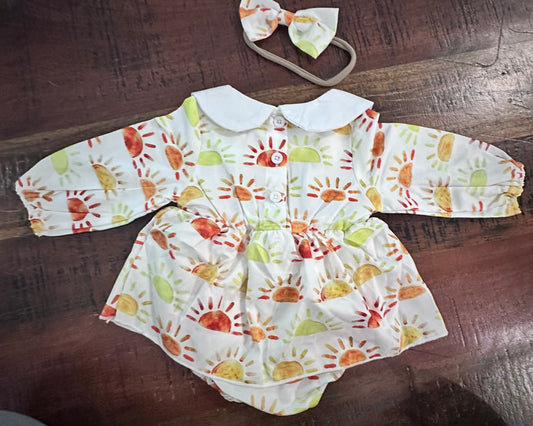 JOPGEEY Toddler Romper/Dress for Girls, Long Sleeve Sun Outfit With Buttons (Size 3-6 months)