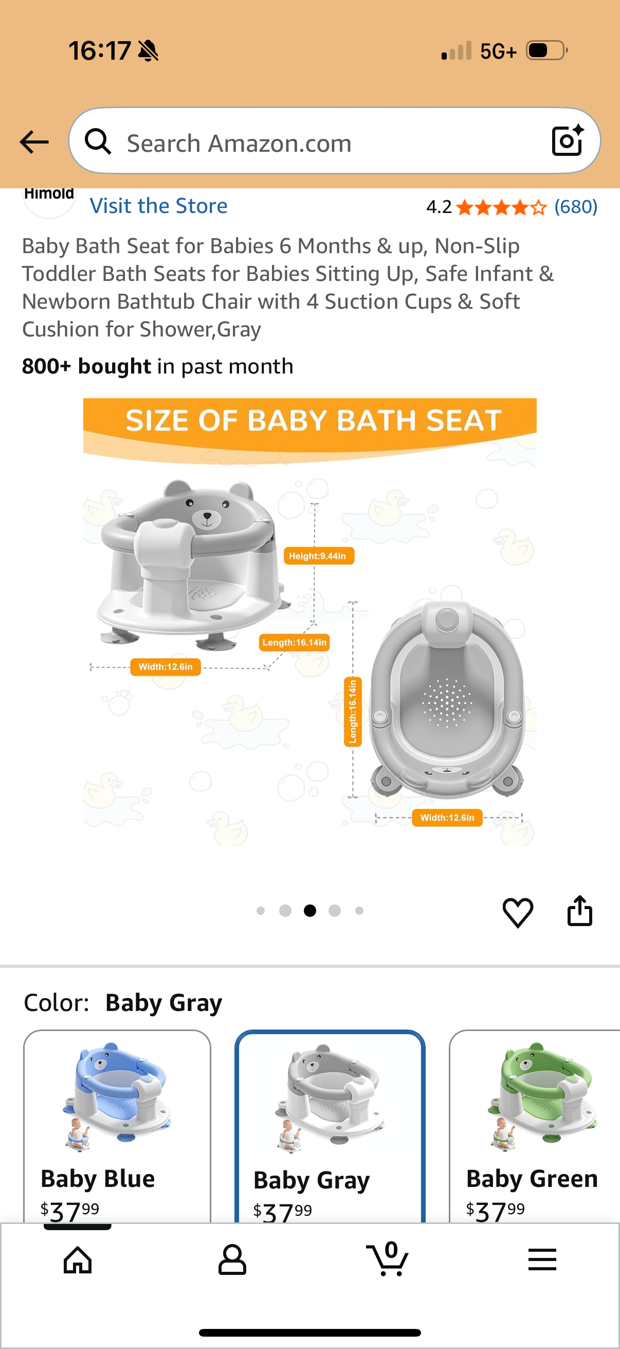 Baby Bath Seat for Babies 6 Months & up, Non-Slip Toddler Bath Seats for Babies Sitting Up, Safe Infant & Newborn Bathtub Chair with 4 Suction Cups & Soft Cushion for Shower,Gray