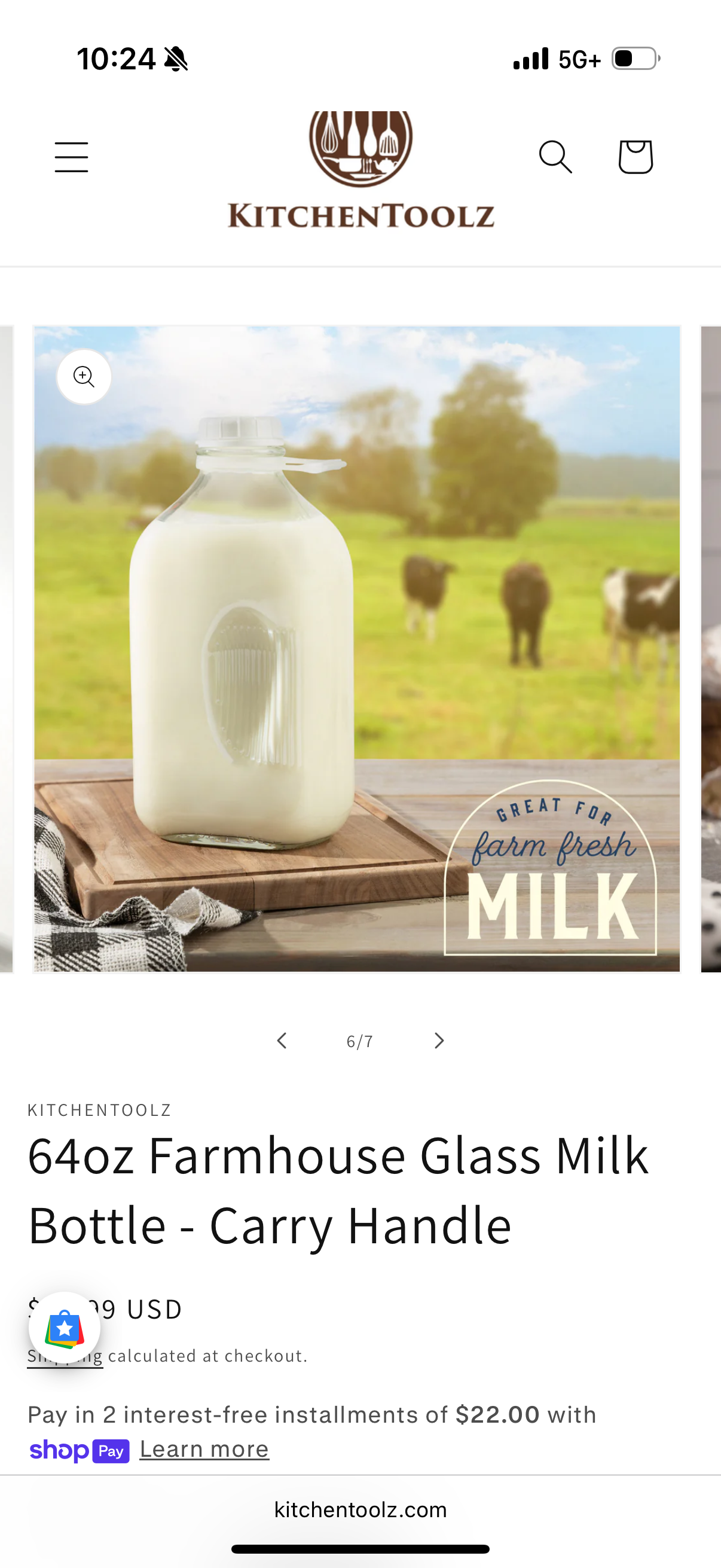 64oz Farmhouse Glass Milk Bottle - Carry Handle 2 Pack