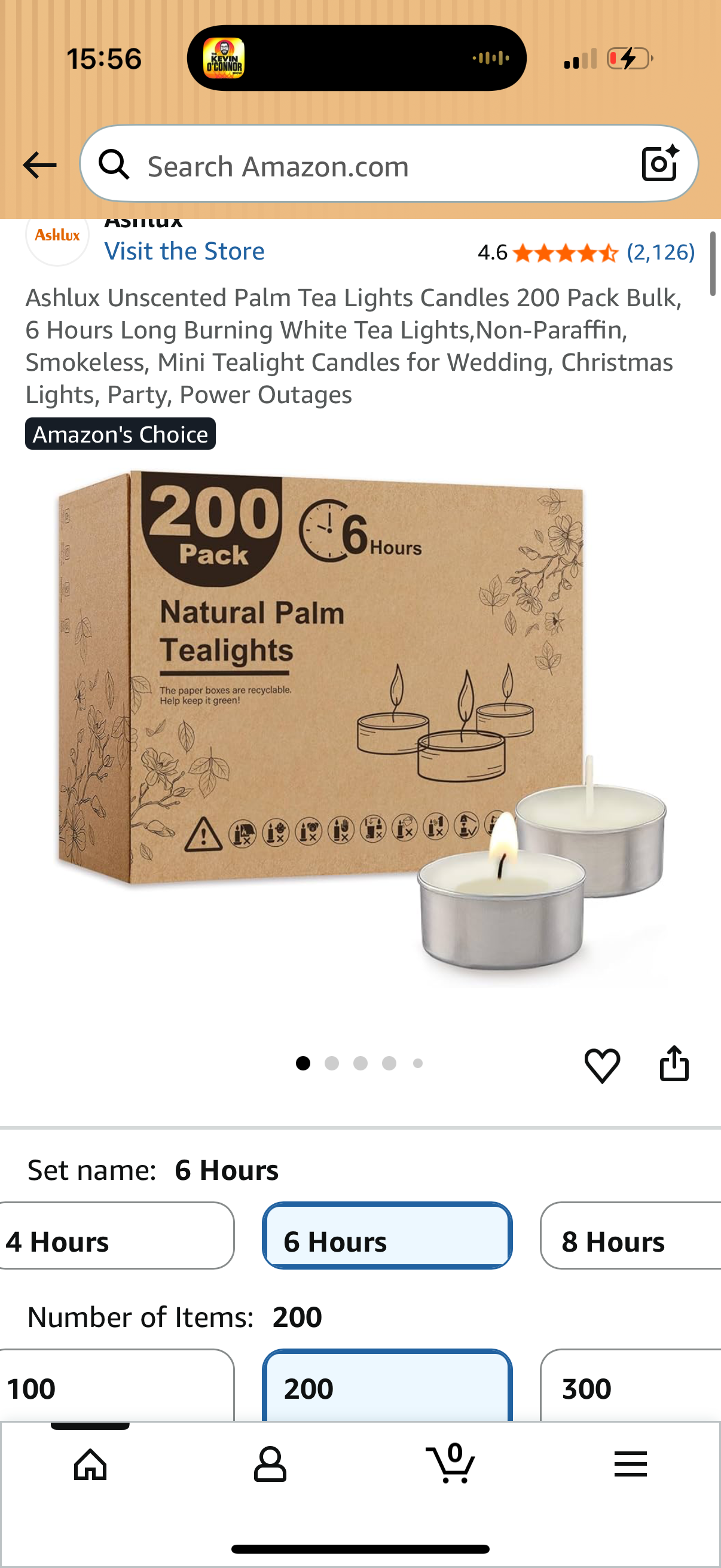 Ashlux Unscented Palm Tea Lights Candles 200 Pack Bulk, 6 Hours Long Burning White Tea Lights,Non-Paraffin, Smokeless, Mini Tealight Candles for Wedding, Christmas Lights, Party, Power Outages