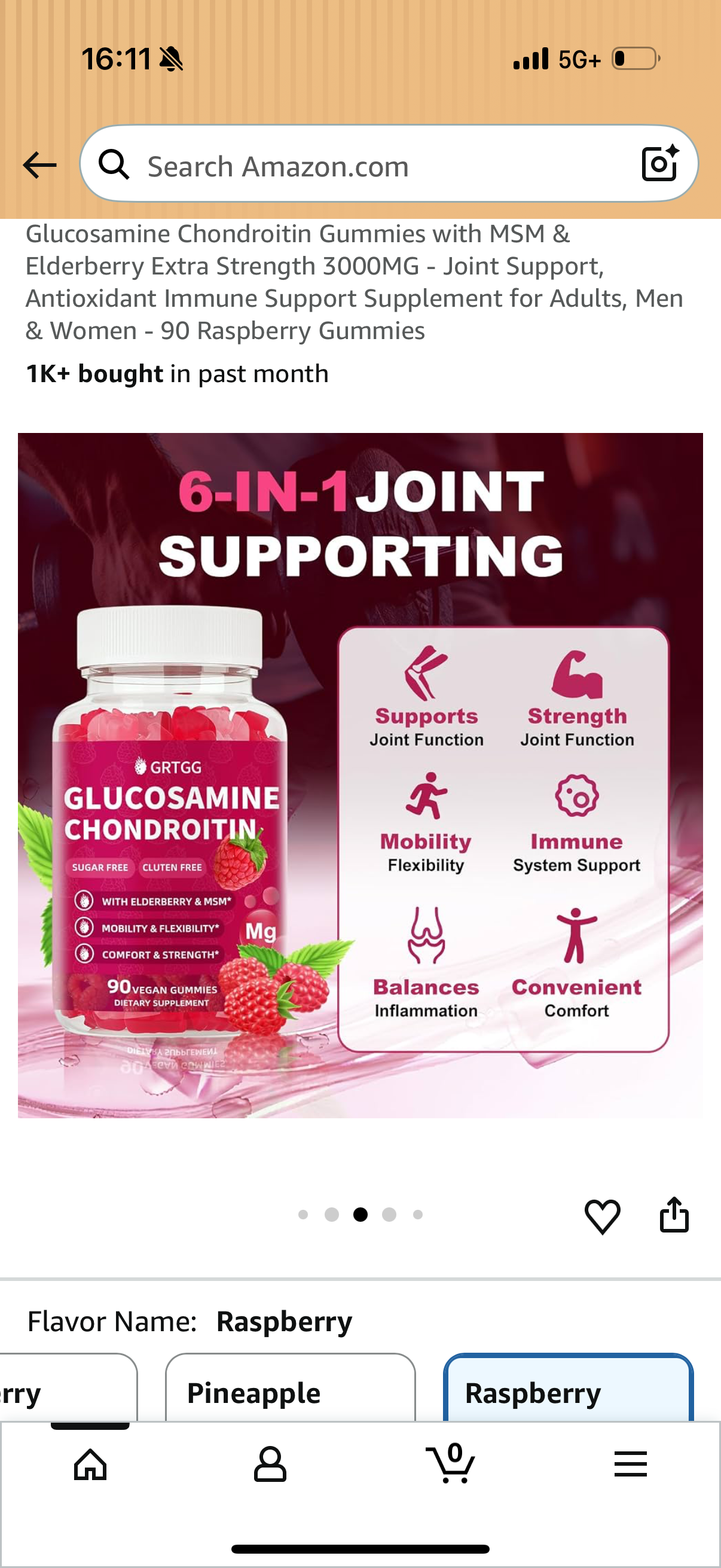 Glucosamine Chondroitin Gummies with MSM & Elderberry Extra Strength 3000MG - Joint Support, Antioxidant Immune Support Supplement for Adults, Men & Women - 60 Raspberry Gummies BB: 10/2026
