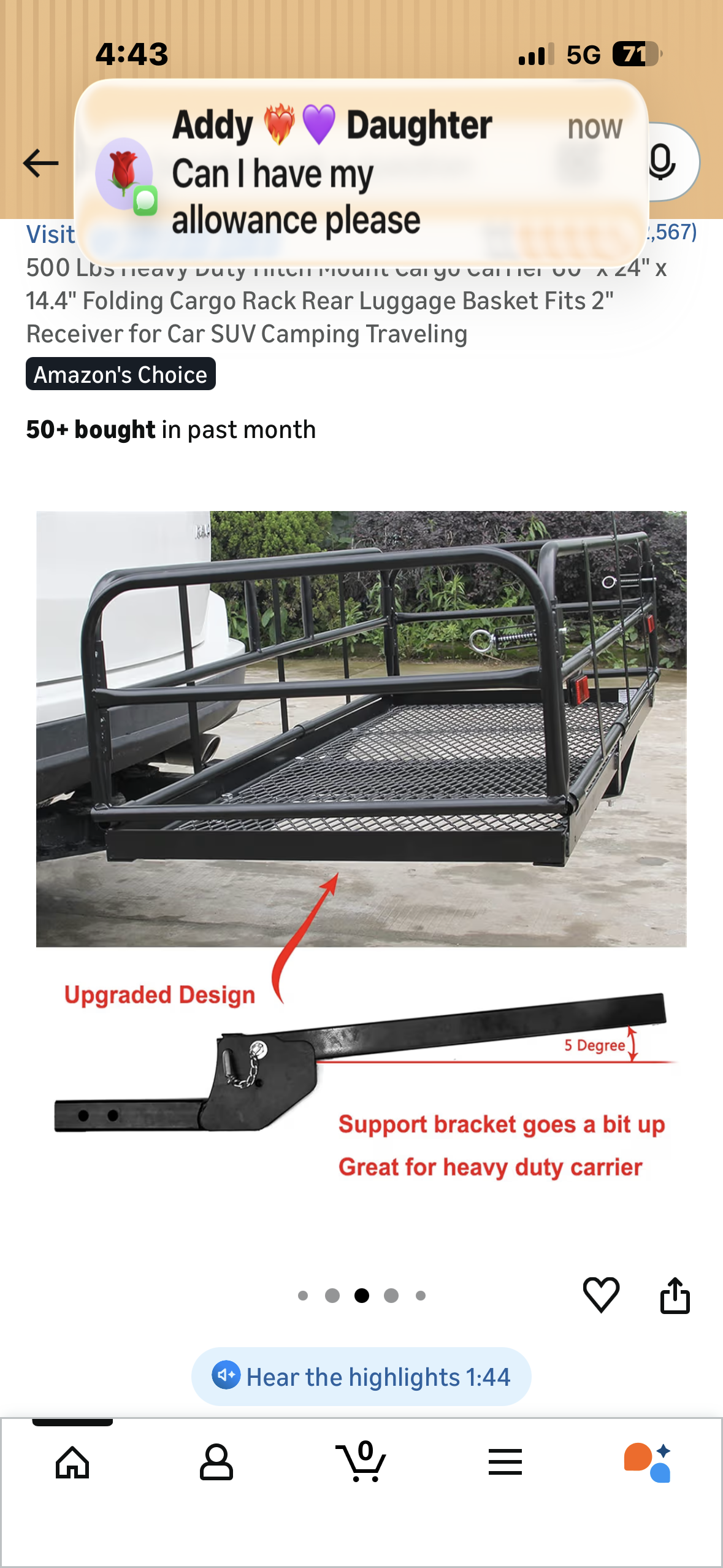 500 Lbs Heavy Duty Hitch Mount Cargo Carrier,  60"×24"x14.4"  Folding Cargo Rack, Rear Luggage Basket, Fits 2"
Receiver for Car, SUV, Camping, Traveling (G1023)