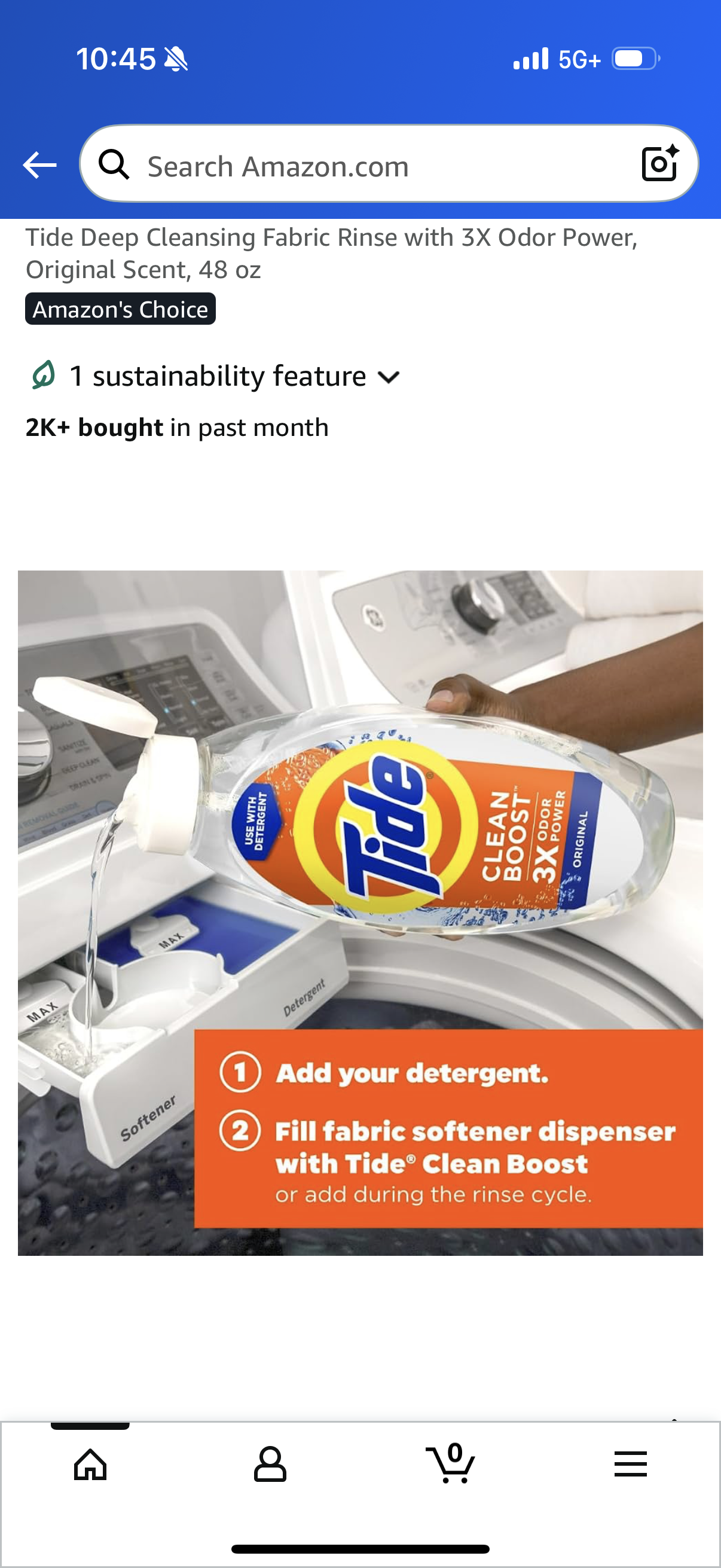 Tide Deep Cleansing Fabric Rinse with 3X Odor Power, Original Scent, 48 oz