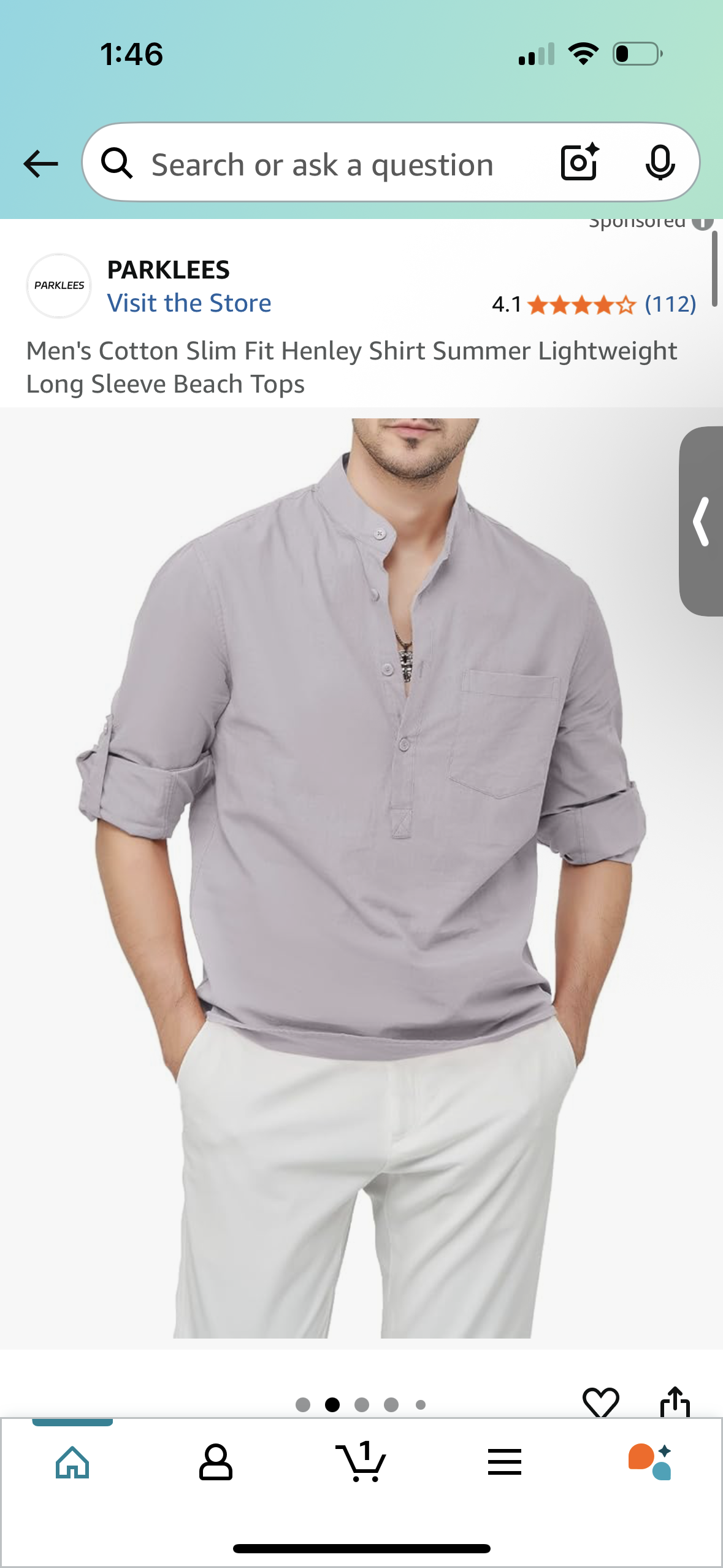Men's Cotton Slim Fit Shirt, Summer Lightweight Long Sleeve Top (Size XXL)