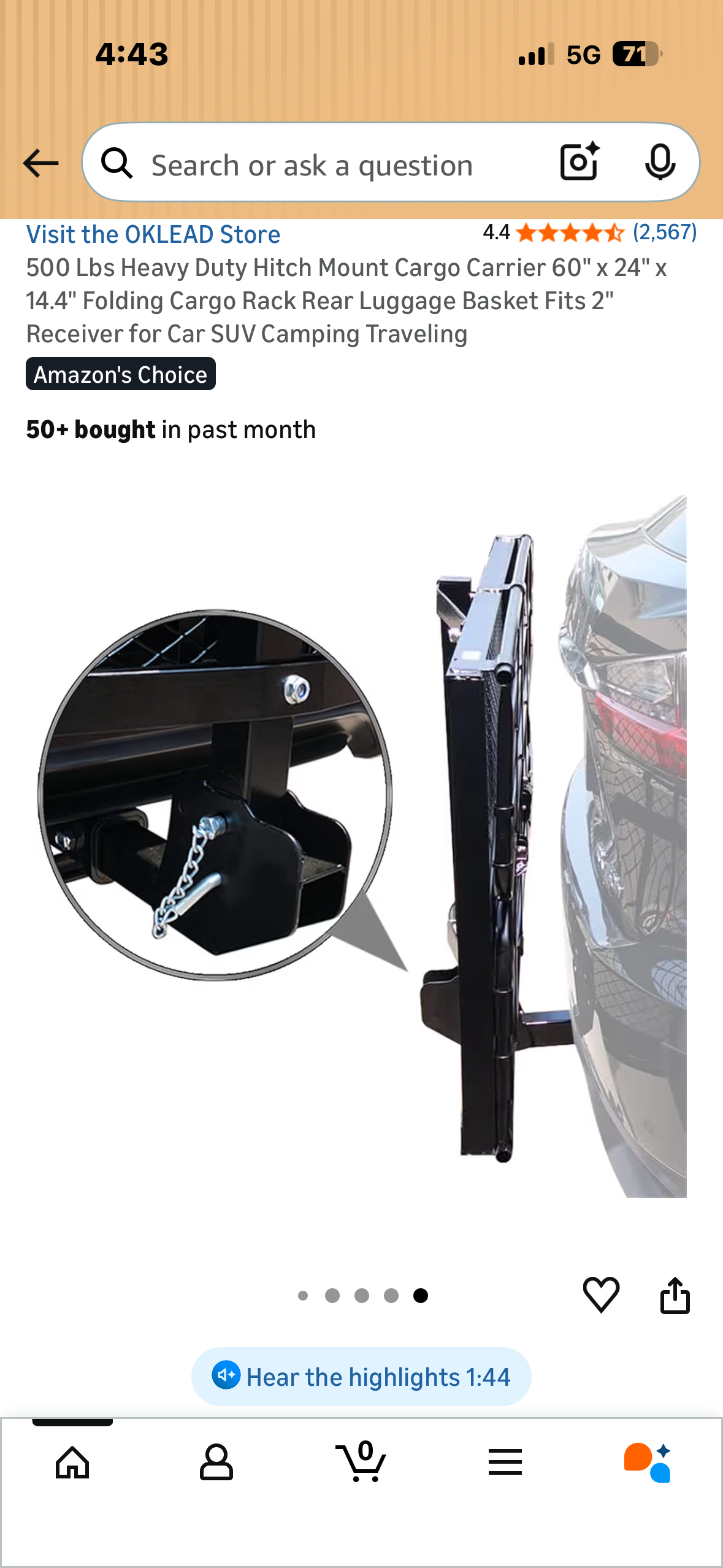 500 Lbs Heavy Duty Hitch Mount Cargo Carrier,  60"×24"x14.4"  Folding Cargo Rack, Rear Luggage Basket, Fits 2"
Receiver for Car, SUV, Camping, Traveling (G1023)