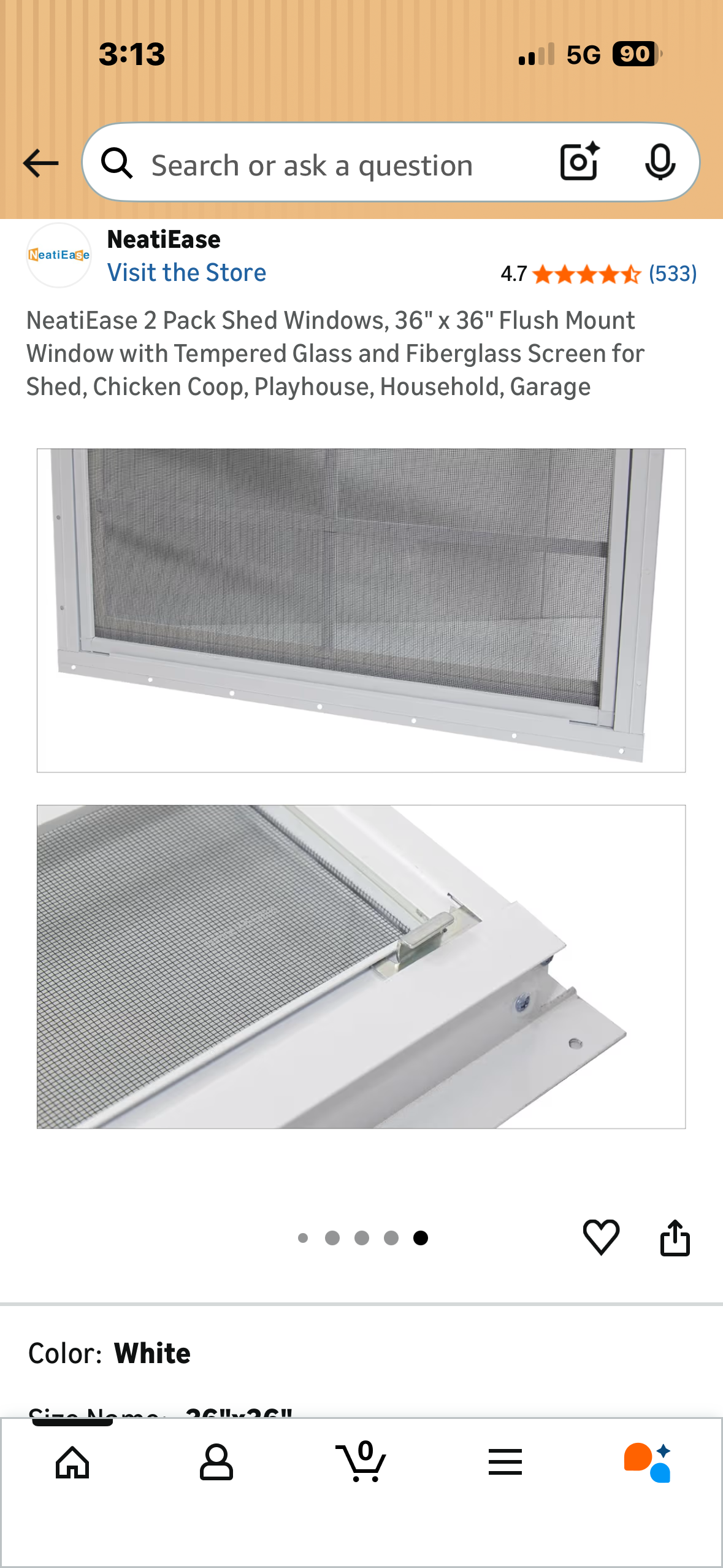 NeatiEase 2 Pack Shed Windows, 36" × 36" Flush Mount Window with Tempered Glass and Fiberglass Screen for Shed, Chicken Coop, Playhouse, Household, Garage G1022)