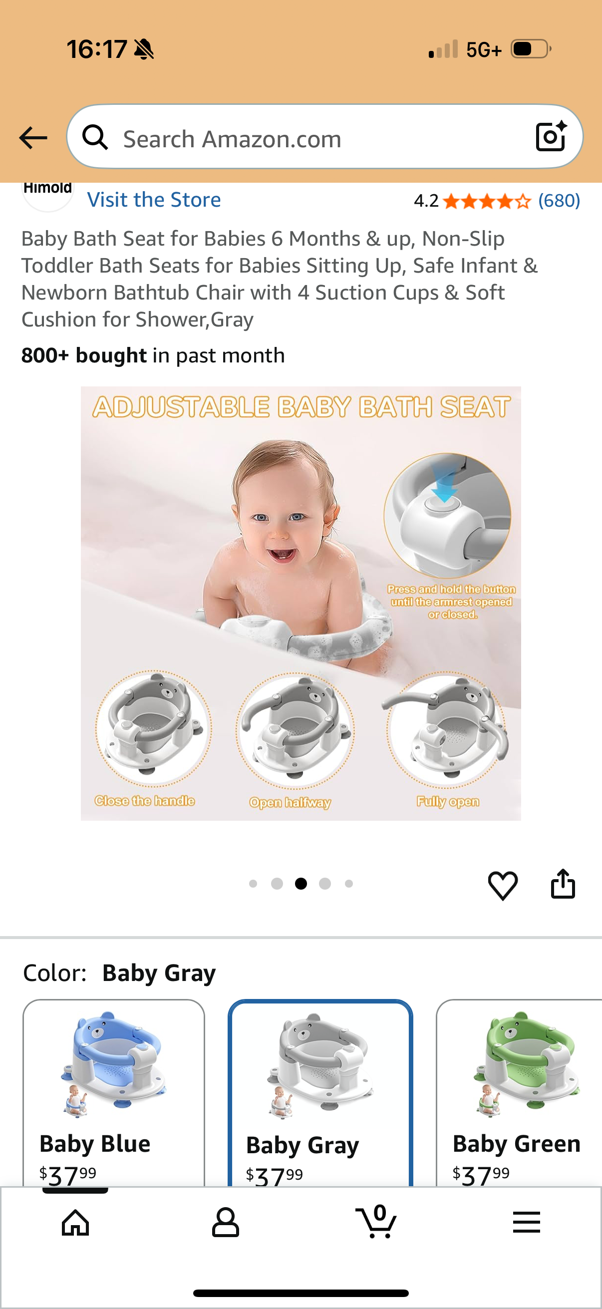 Baby Bath Seat for Babies 6 Months & up, Non-Slip Toddler Bath Seats for Babies Sitting Up, Safe Infant & Newborn Bathtub Chair with 4 Suction Cups & Soft Cushion for Shower,Gray