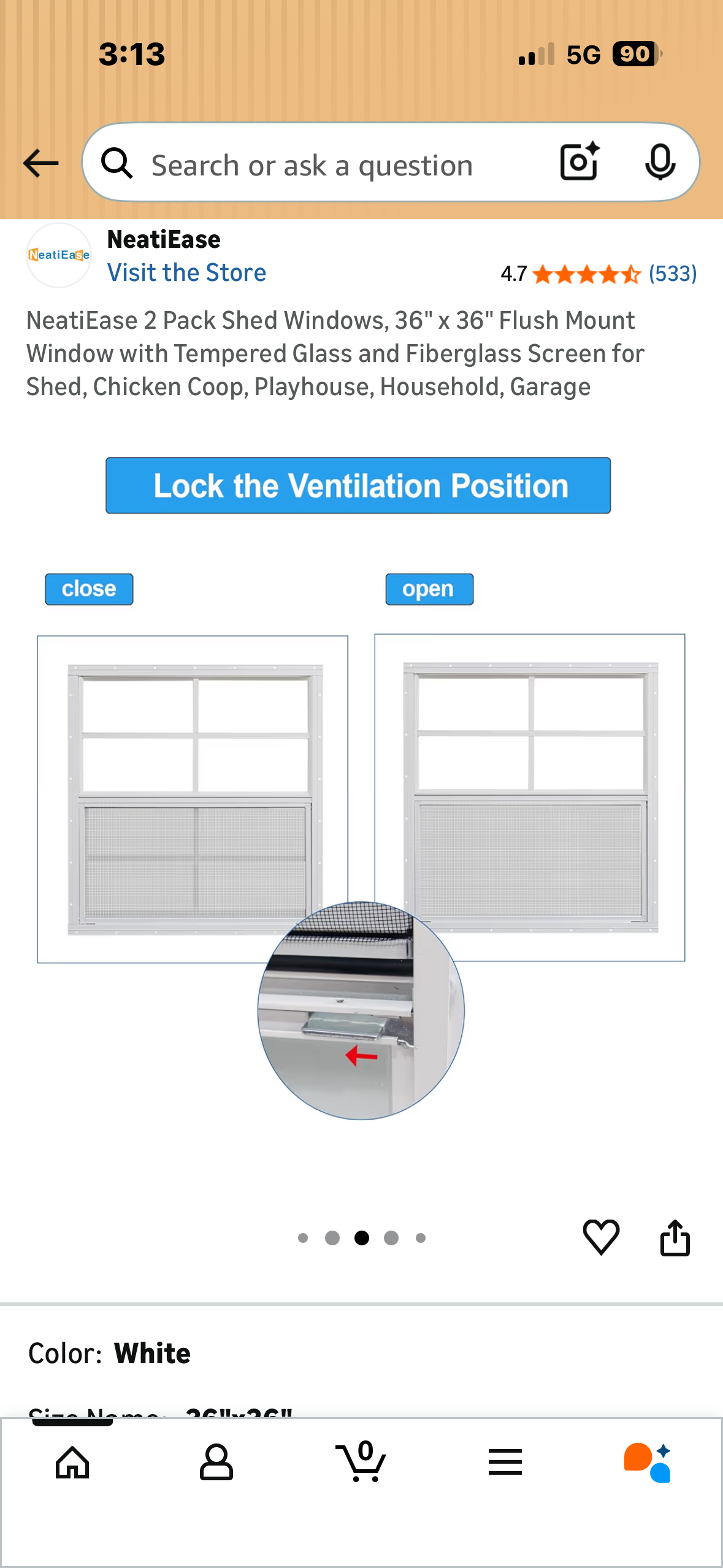 NeatiEase 2 Pack Shed Windows, 36" × 36" Flush Mount Window with Tempered Glass and Fiberglass Screen for Shed, Chicken Coop, Playhouse, Household, Garage G1022)