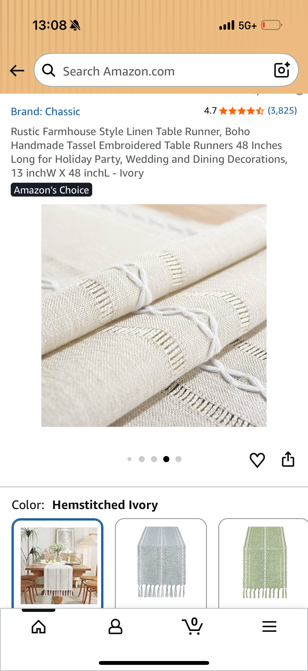 Rustic Farmhouse Style Linen Table Runner, Boho Handmade Tassel Embroidered Table Runners 48 Inches Long for Holiday Party, Wedding and Dining Decorations, 13 inchW X 48 inchL - Ivory