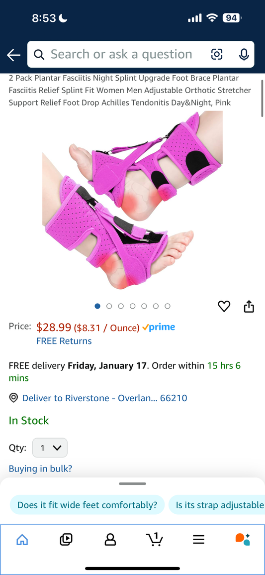 Brand New - Plantar Fasciitis Night Splint 2-Pack, Pink