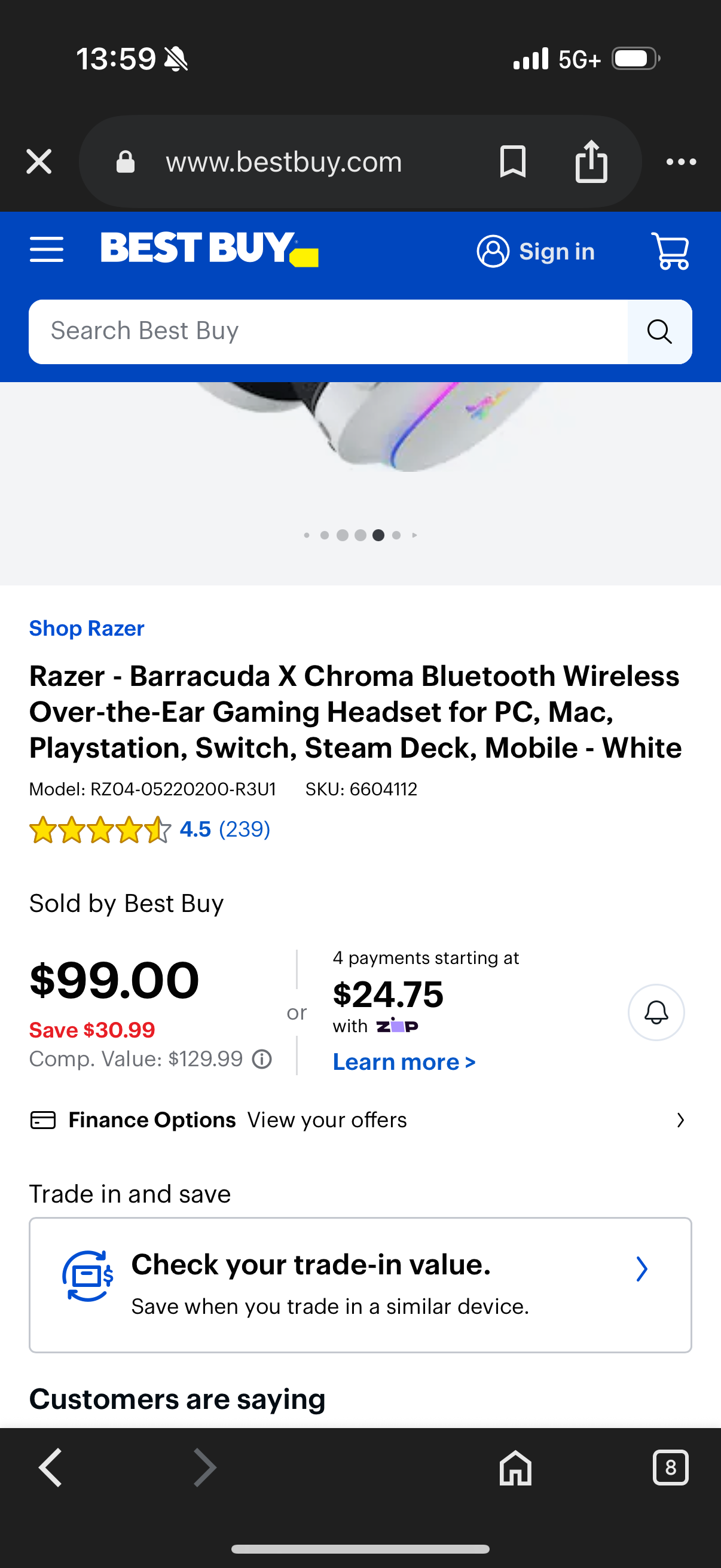 Razer - Barracuda X Chroma Bluetooth Wireless Over-the-Ear Gaming Headset for PC, Mac, Playstation, Switch, Steam Deck, Mobile - White