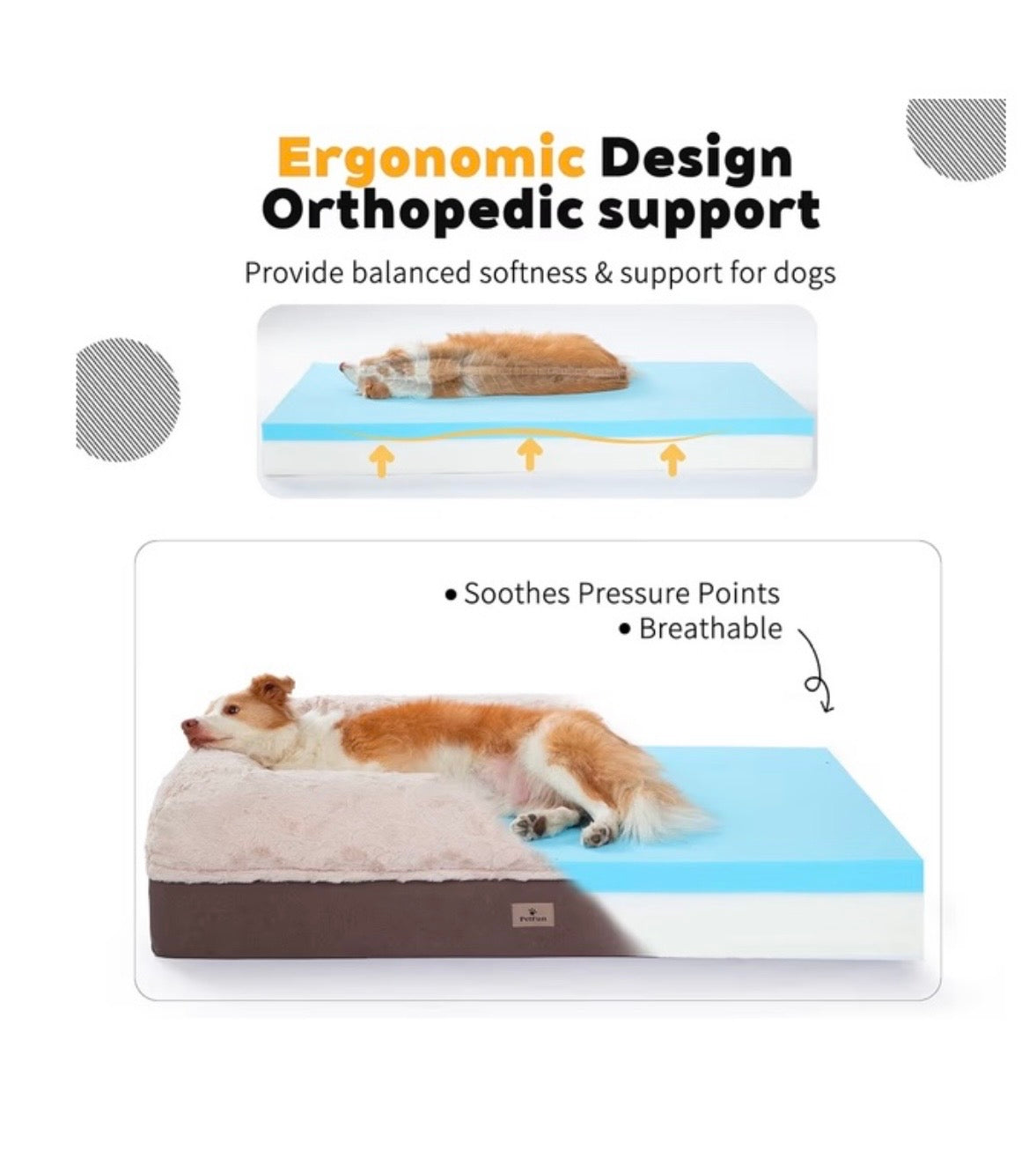 XL Orthopedic Memory Foam Dog Bed, 60”x43”x13” (R881)