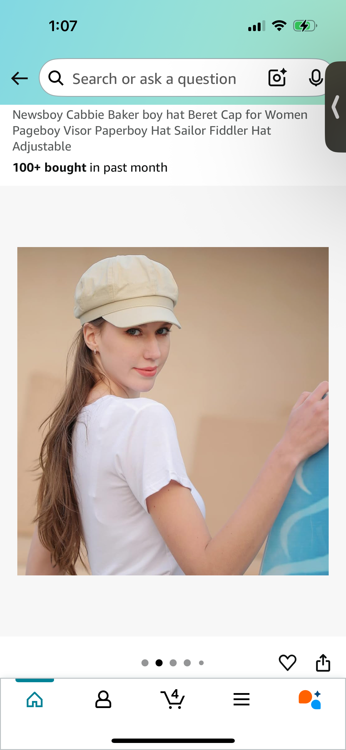 Newsboy/Sailor hat for Women, Beige Visor Hat Adjustable (One Size Fits Most)