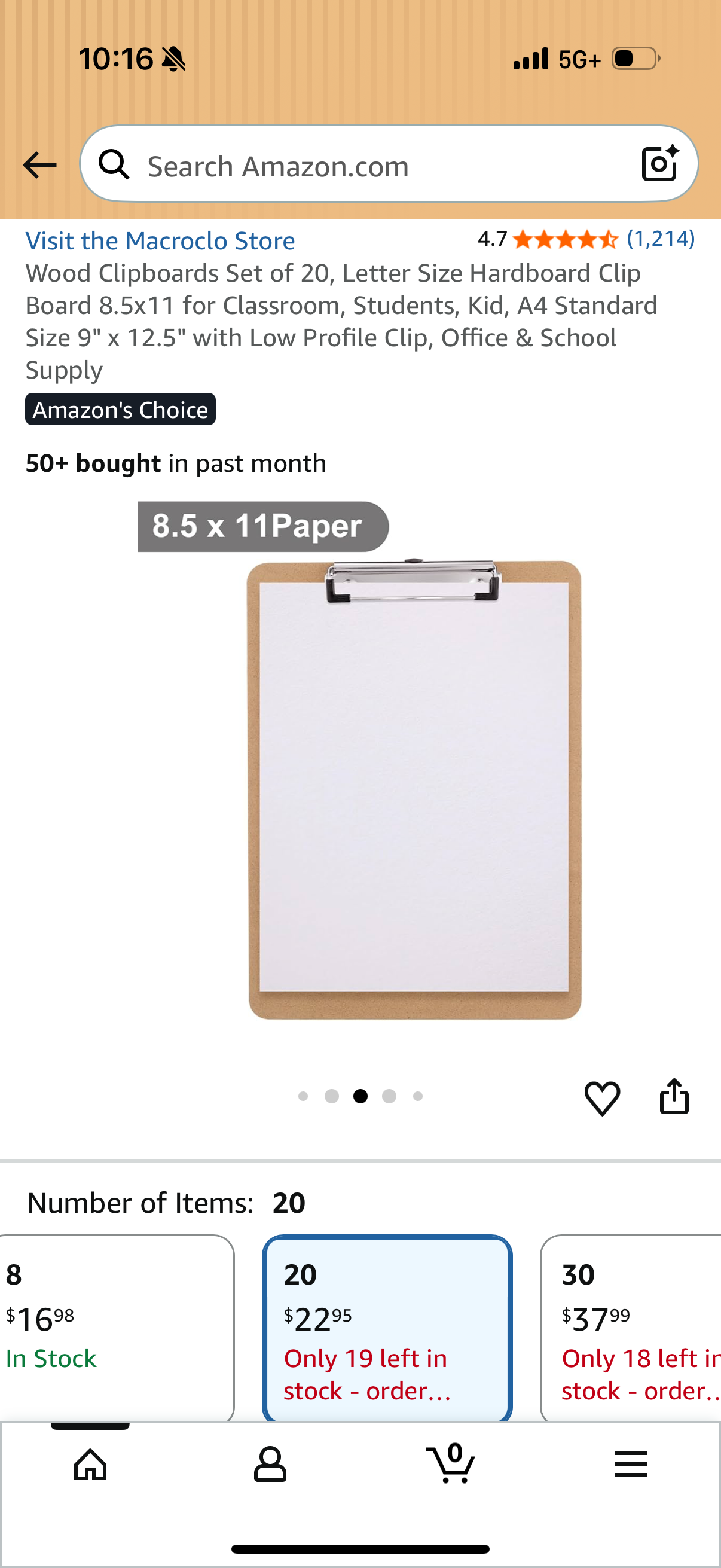 Wood Clipboards Set of 20, Letter Size Hardboard Clip Board 8.5x11 for Classroom, Students, Kid, A4 Standard Size 9" x 12.5" with Low Profile Clip, Office & School Supply