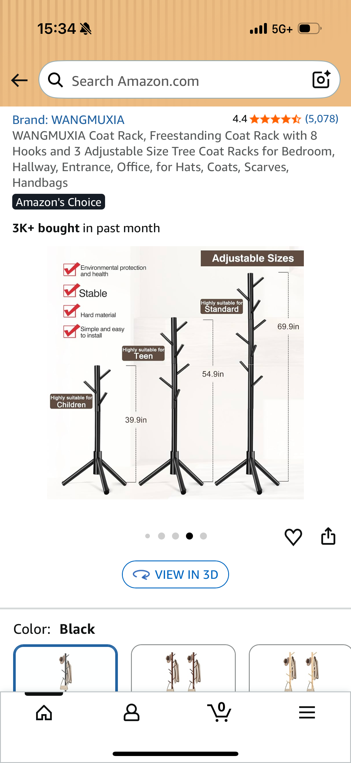 Coat Rack, Freestanding Coat Rack with 8 Hooks and 3 Adjustable Size Tree Coat Racks for Bedroom, Hallway, Entrance, Office, for Hats, Coats, Scarves, Handbags
