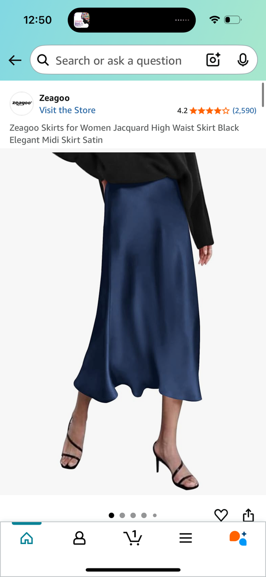 Zeagoo Women's High Waist Navy Elegant Midi Skirt, Satin (Size L)