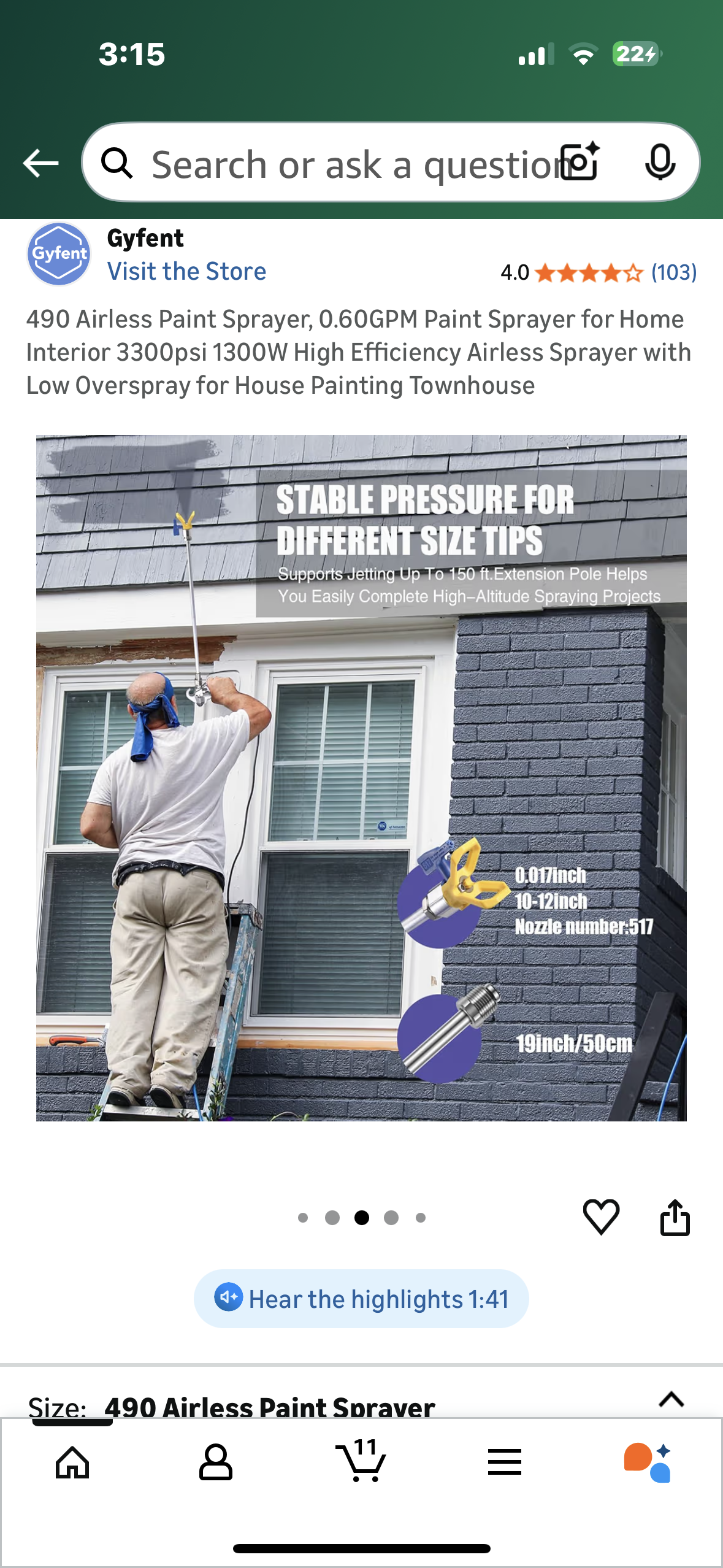 490 Airless Paint Sprayer, 0.60GPM Paint Sprayer for Home Interior 3300psi 1300W High Efficiency Airless Sprayer with Low Overspray for House Painting Townhouse (G907)