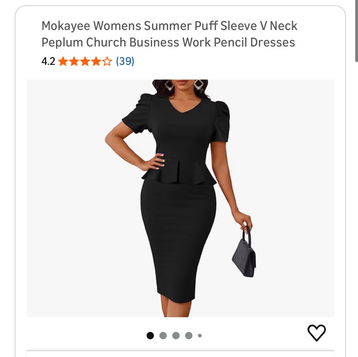 Mokayee Womens Summer Puff Sleeve V Neck Peplum Church Business Work Pencil Dresses, Black (Size Medium)