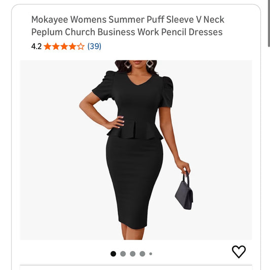 Mokayee Womens Summer Puff Sleeve V Neck Peplum Church Business Work Pencil Dresses, Black (Size Medium)