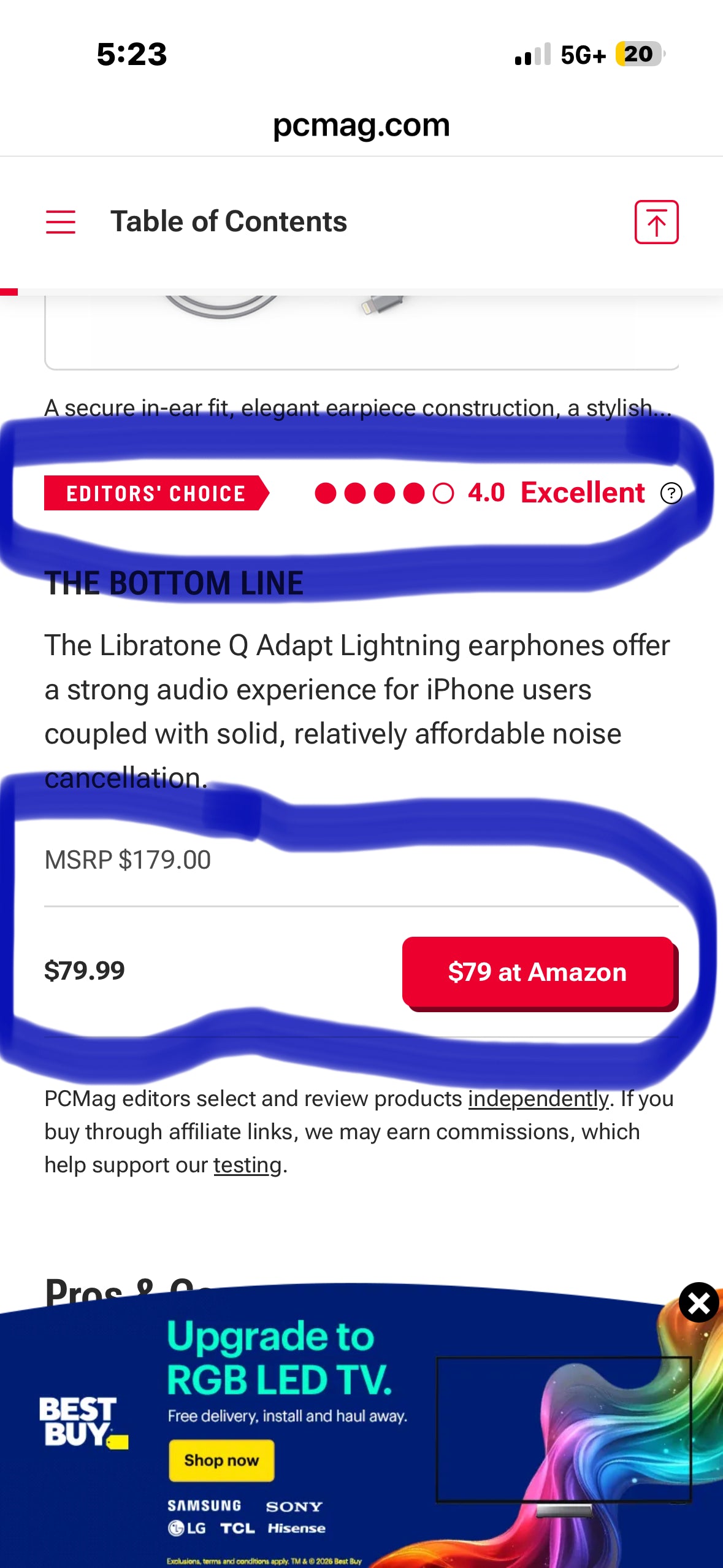 Libratone Q Adapt iPhone Lightning In-Ear Noise Cancelling Headphones, Stormy Black