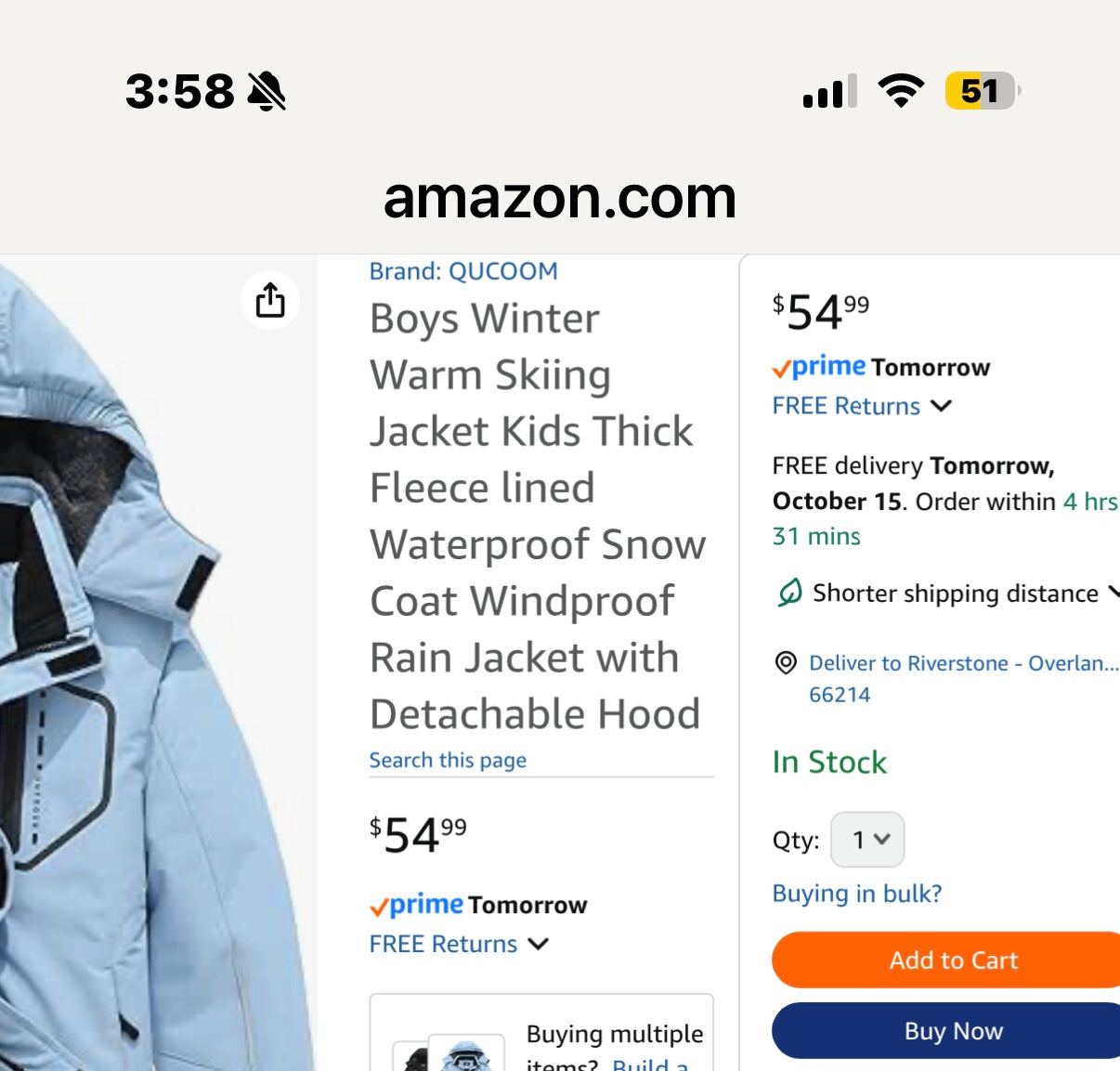 Boys Winter Warm Skiing Jacket Kids Thick Fleece lined Waterproof Snow Coat Windproof Rain Jacket with Detachable Hood