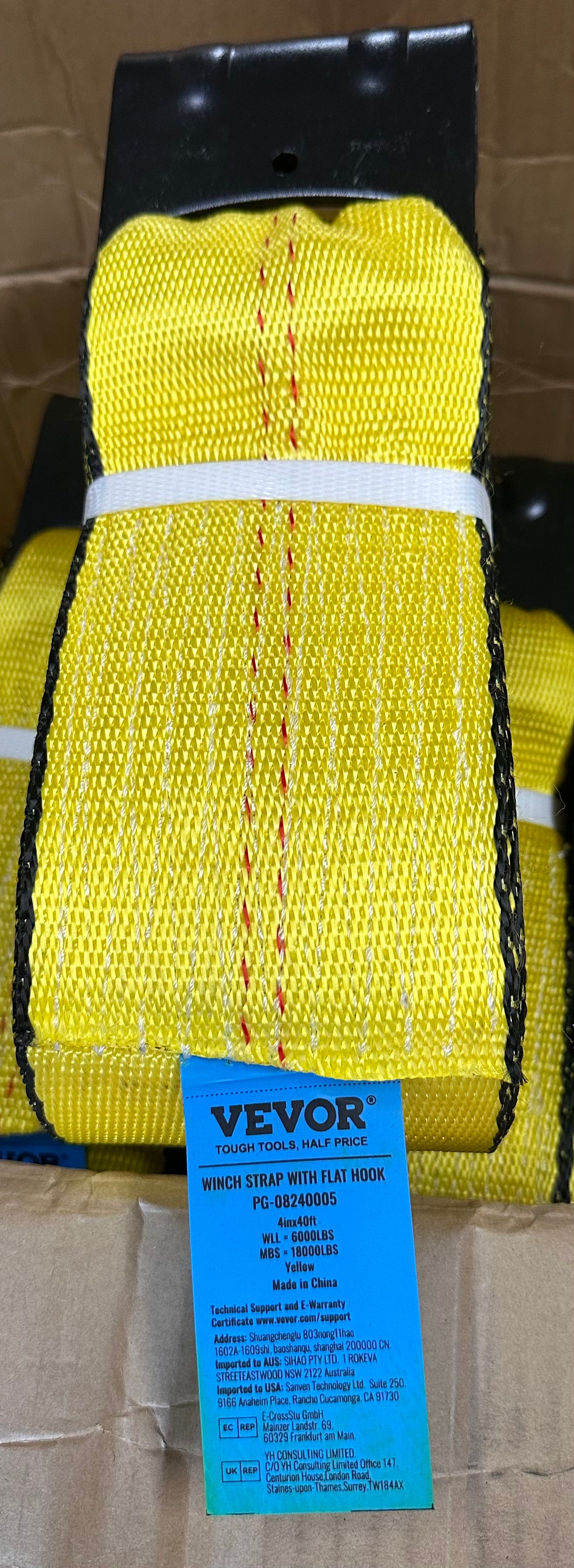 VEVOR Truck Straps, 4" x 40' Heavy Duty Tie Down w/Flat Hooks, 18,000lbs Break Strength, for Flatbeds, Trucks,Trailers, Farms, Rescues, Tree Saver, Yellow(10 Pack) (G809)