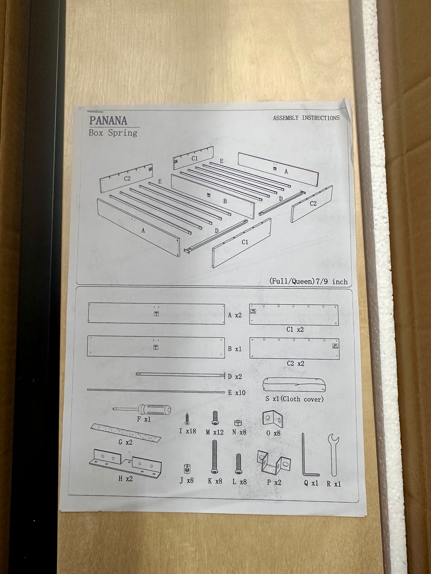 Panana 9 Inch Metal Box Spring Bed Base/Heavy Duty Steel With Fabric Cover/Mattress Foundation/Wooden Frame Easy Assembly, (B1129)