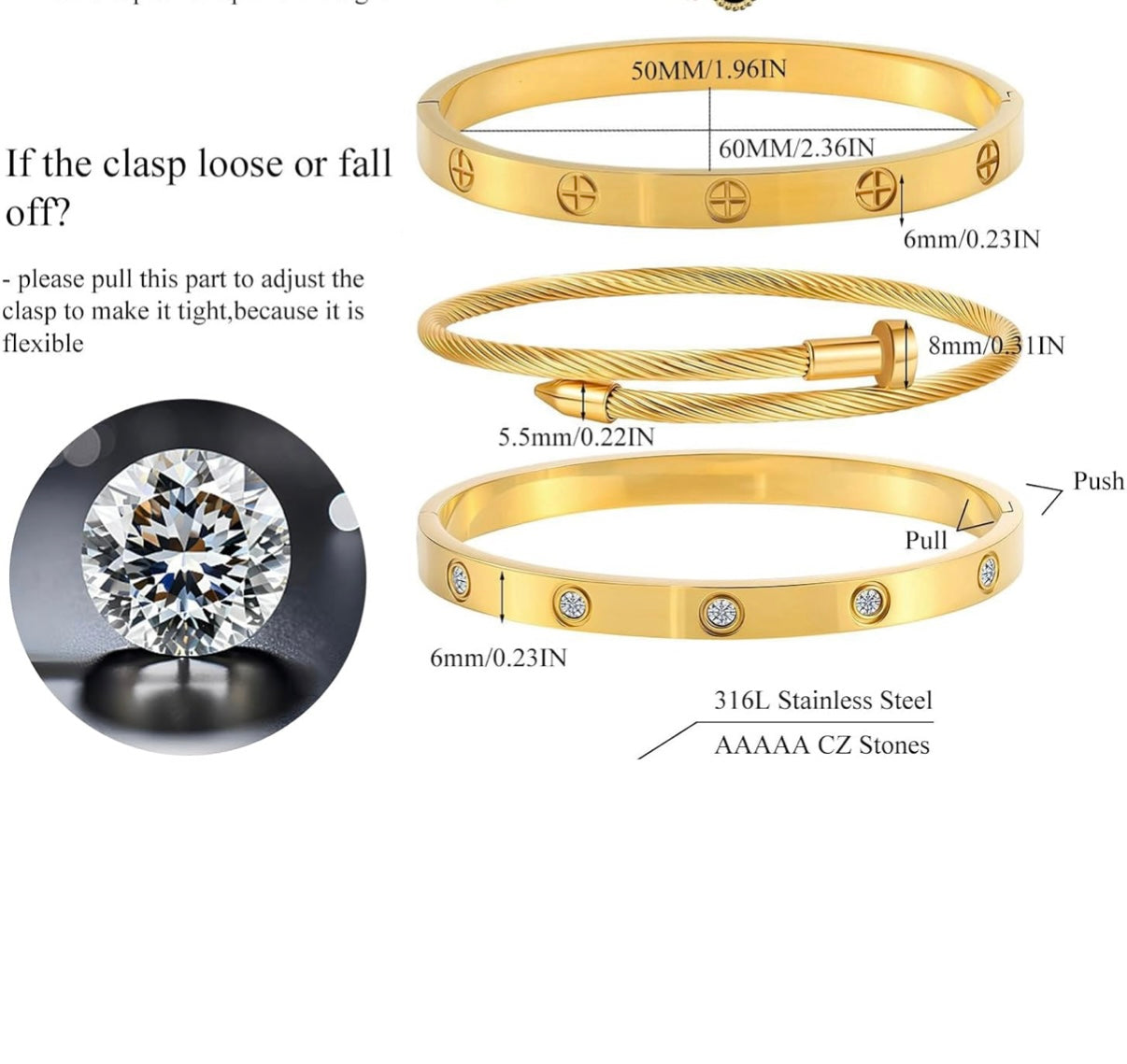 Gold Bracelets for Women-3 Sets,18K Gold Plated Bracelet,Stainless Steel Bangle Bracelets Non Tarnish