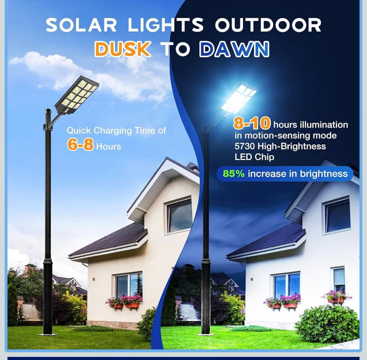 A-ZONE 300W Solar Street Lights Outdoor Waterproof, 6500K 30000LM Outdoor LED Street Light Dusk to Dawn, LED Wide Angle Lamp with Motion Sensor and Remote Control, for Parking Lot, Yard, etc.