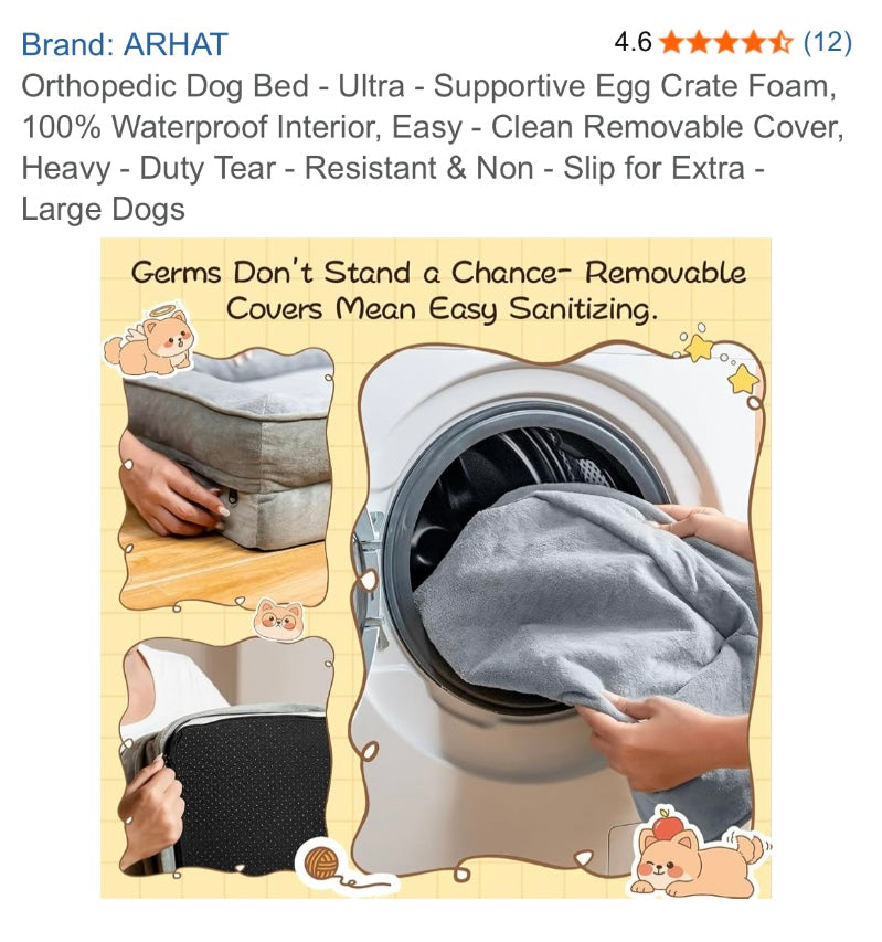 ARHAT Extra Large Orthopedic Dog Bed - Ultra - Supportive Egg Crate Foam, 100% Waterproof Interior, Easy Clean Removable Cover, Heavy Duty Tear Resistant & Non