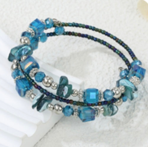 Aenu Crystal Stackable Bracelets for women Elegant Multi Color Chips Bohemian Beaded Coil Bangle Bracelets for Gifts