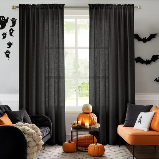 Black Sheer Curtains for Bedroom 84 inches Long Rod Pocket Sheer Curtains & Drapes 52" W x 84" L