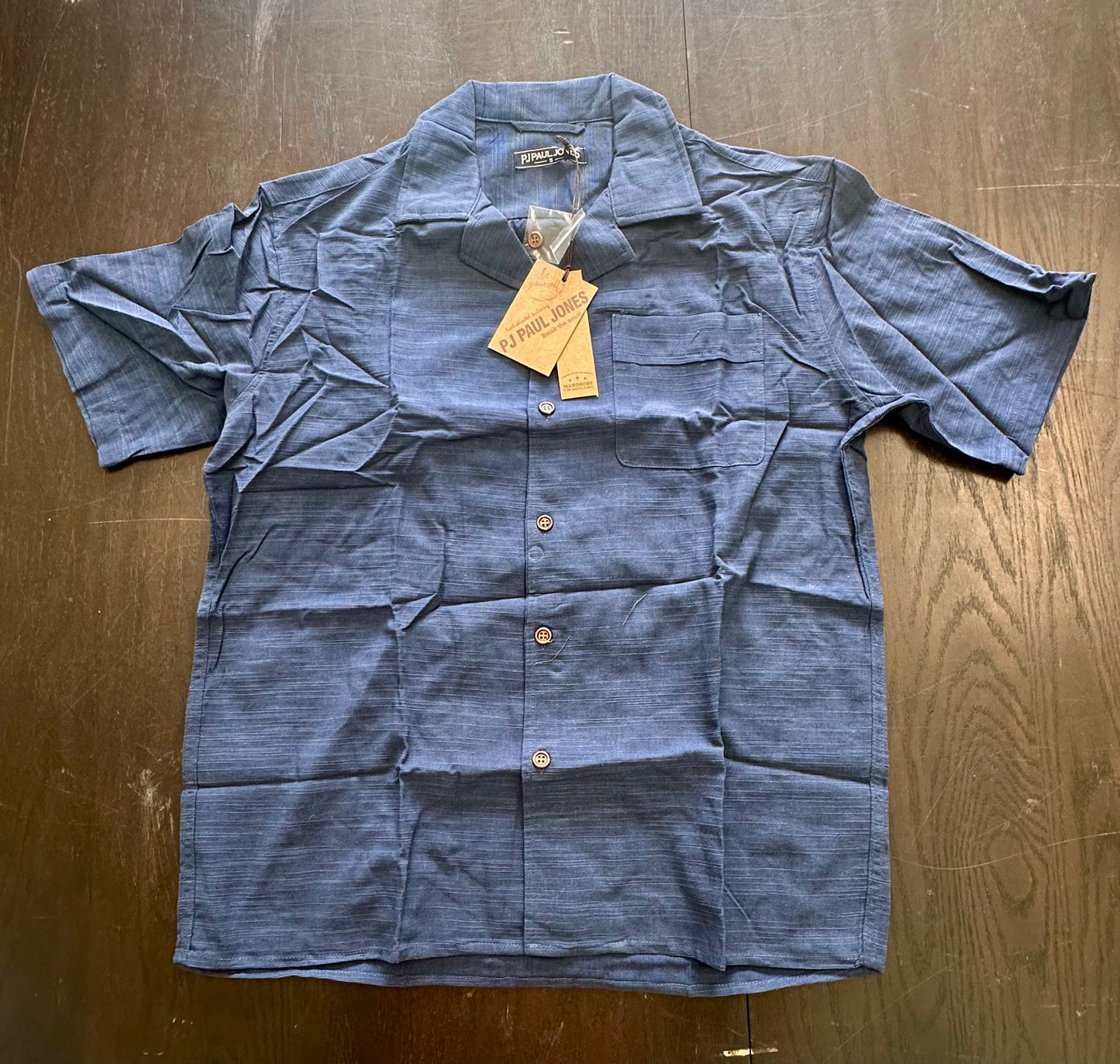 PJ PAUL JONES Men’s Short Sleeve Button Down Shirt, Summer Beach Untuckit Cotton Shirt with Pocket, Navy (Size Small)
