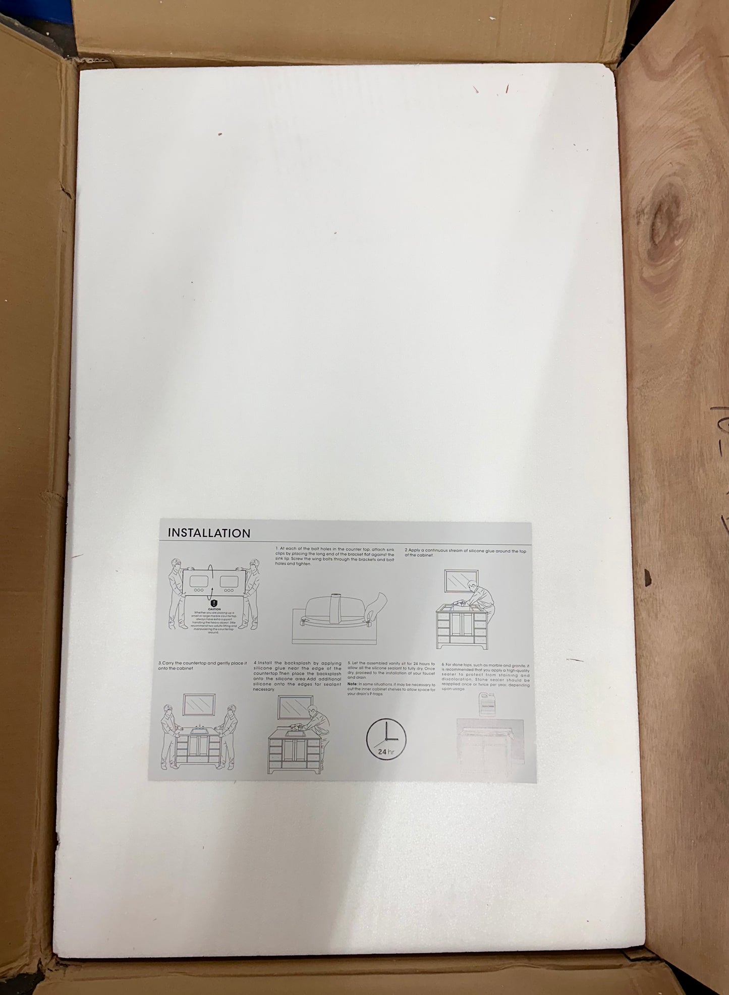 36”x 22” Engineered Stone Bathroom Vanity Sink Top, with Undermount Rectangular Left Side Sink, Vanity Countertop with 8 inch Faucet Hole Spacing and Backsplash in Lightning White (B1148)