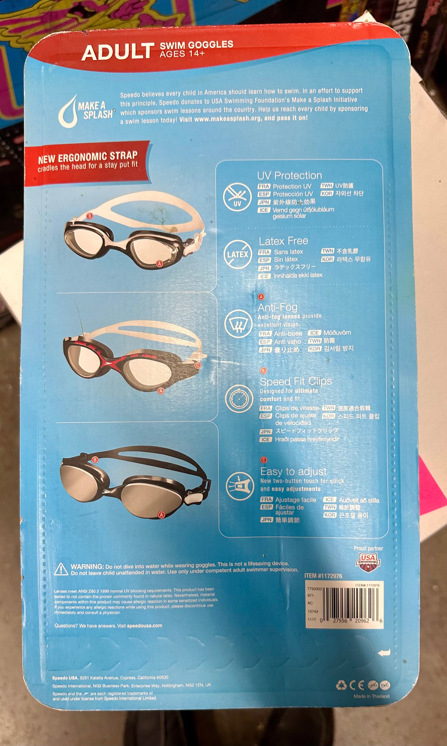 Speedo Adult Swim Goggles 3-Pack - Anti-Fog Lenses, 100% UV Protection, Leak-Proof Fit, Comfortable Split Strap, Ages 15+