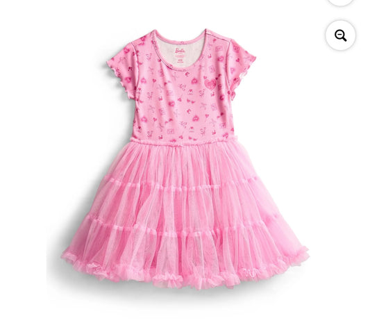 Barbie Girls' Print Tutu Dress with Short Sleeves (Size 8)