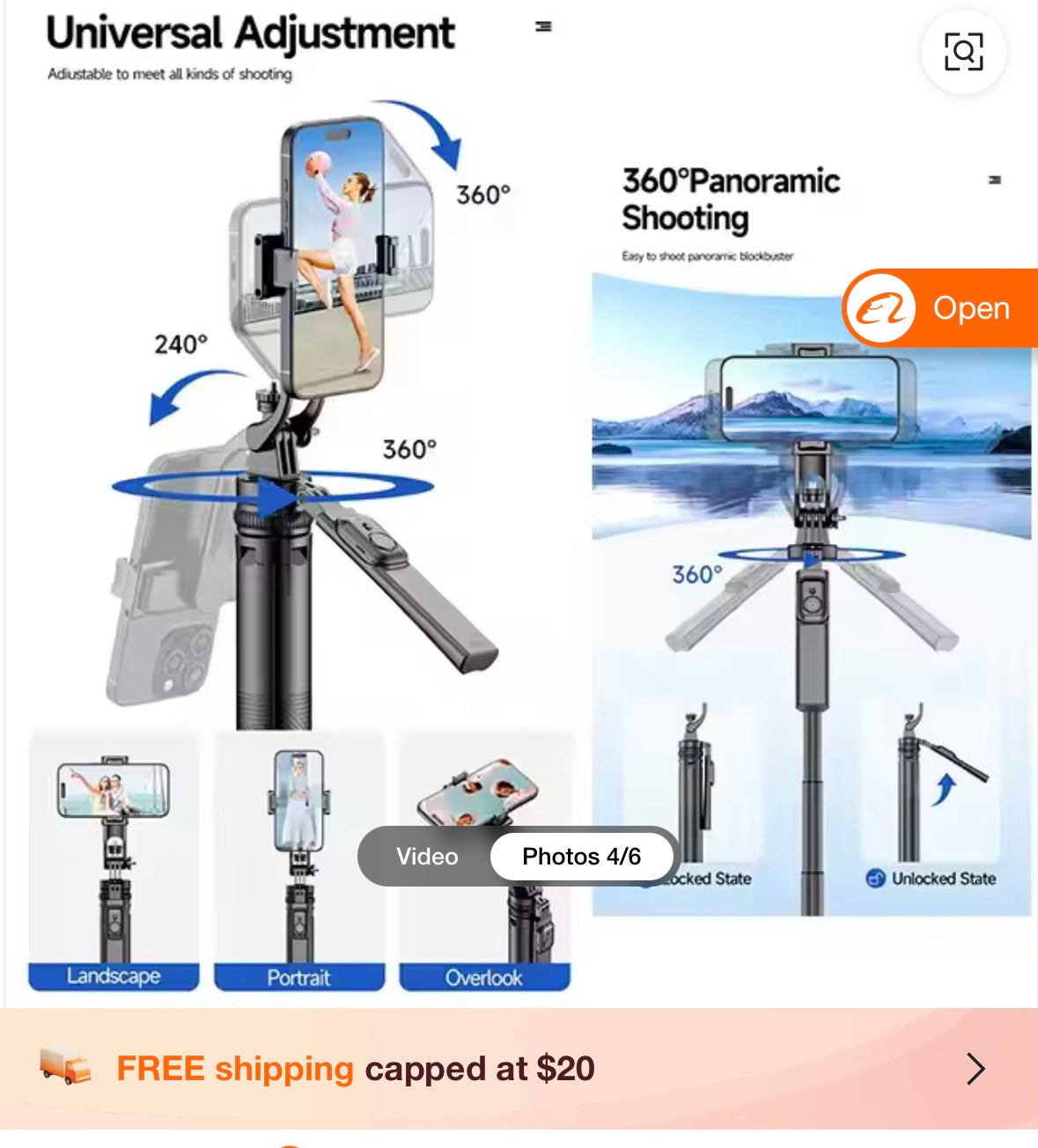 C18 Multifunctional Quadrapod selfie stick with extendable stand