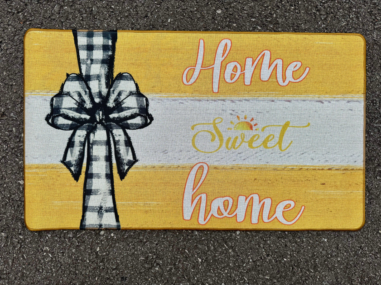 ETYZE Bow Rug, Welcome Mat Plaid Bow Front Door Mat Outdoor Indoor Entrance Doormat, Sweet Home Kitchen Mat Yellow Doormat, Gifts for Women, 30x17 Inch