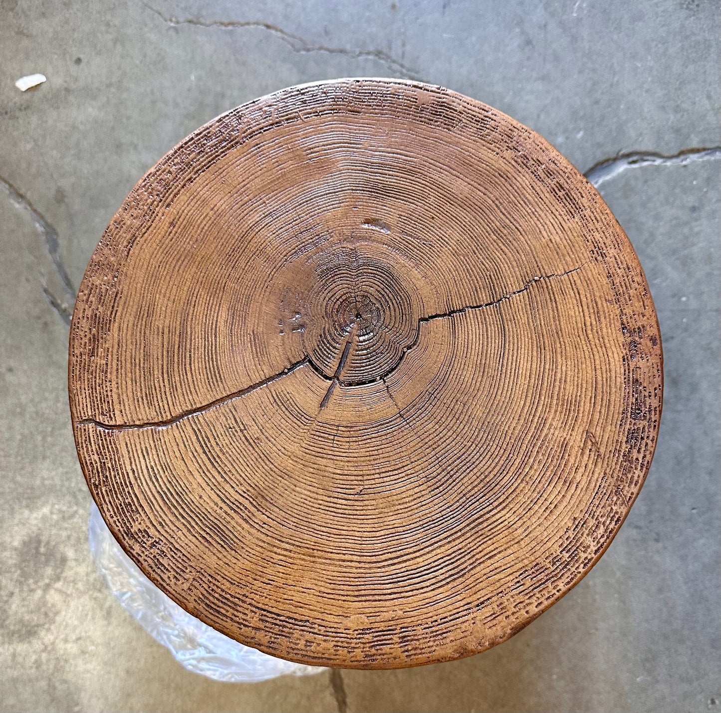 COSIEST Outdoor End Table, Faux-Wood Top, Black Base with Tree Trunk Slice Hand Painted, Accent Stool, Plant Stand, Decor (Hourglass) (L1099)